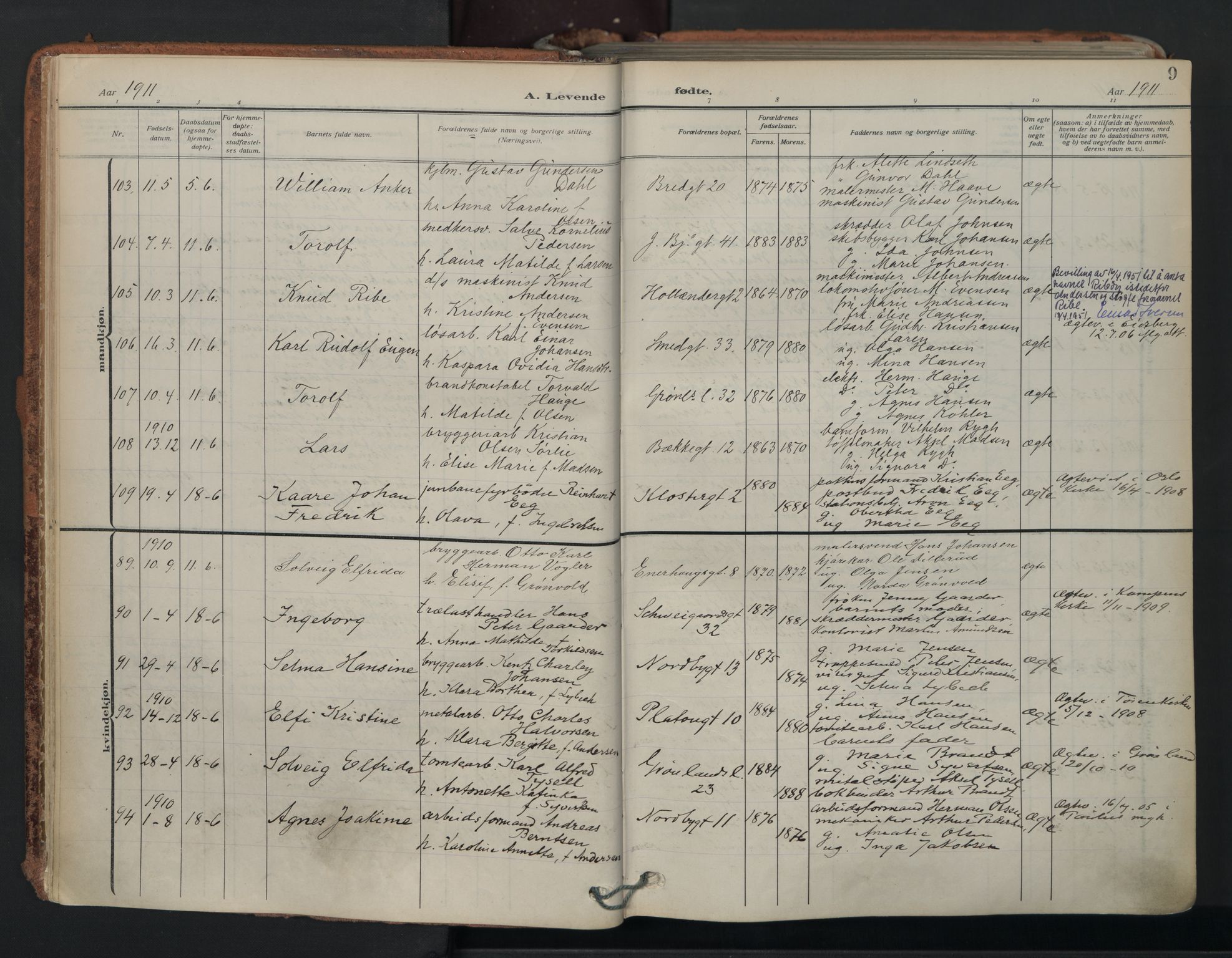 Grønland prestekontor Kirkebøker, SAO/A-10848/F/Fa/L0018: Parish register (official) no. 18, 1911-1945, p. 9