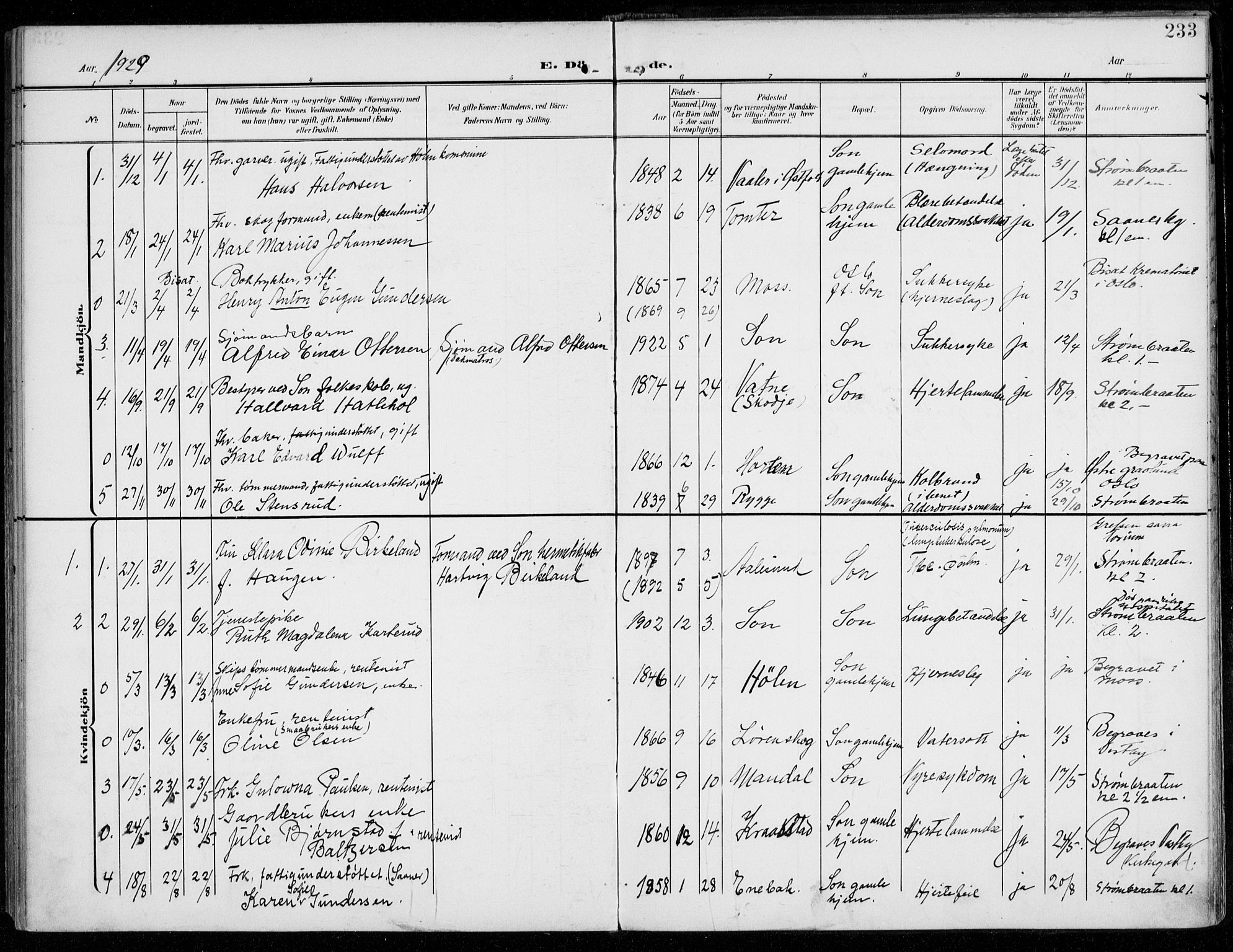 Vestby prestekontor Kirkebøker, SAO/A-10893/F/Fc/L0002: Parish register (official) no. III 2, 1906-1940, p. 233