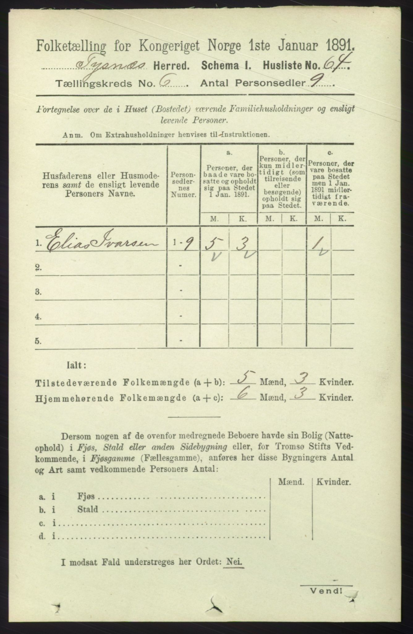 RA, 1891 census for 1223 Tysnes, 1891, p. 2363