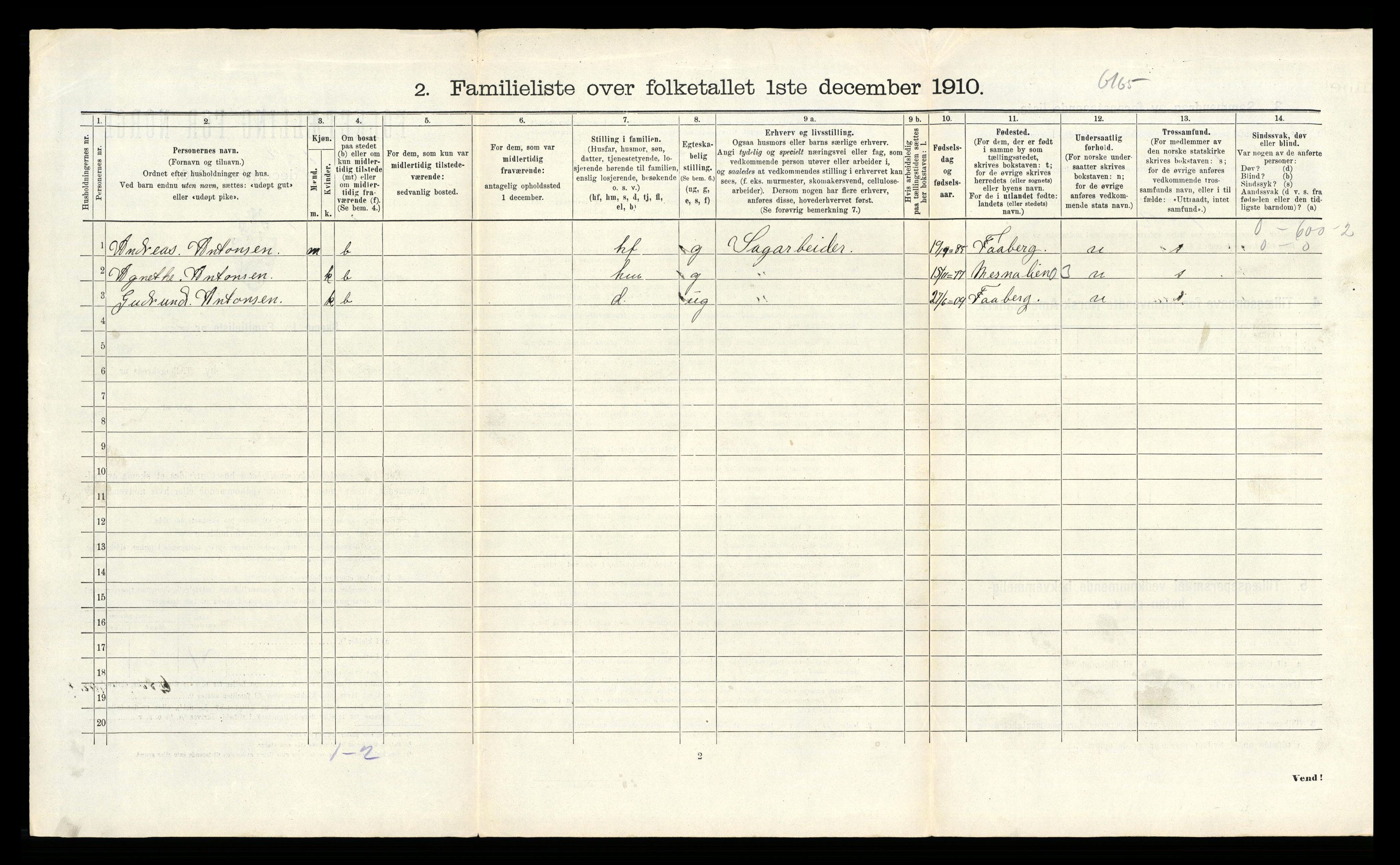 RA, 1910 census for Lillehammer, 1910, p. 2218