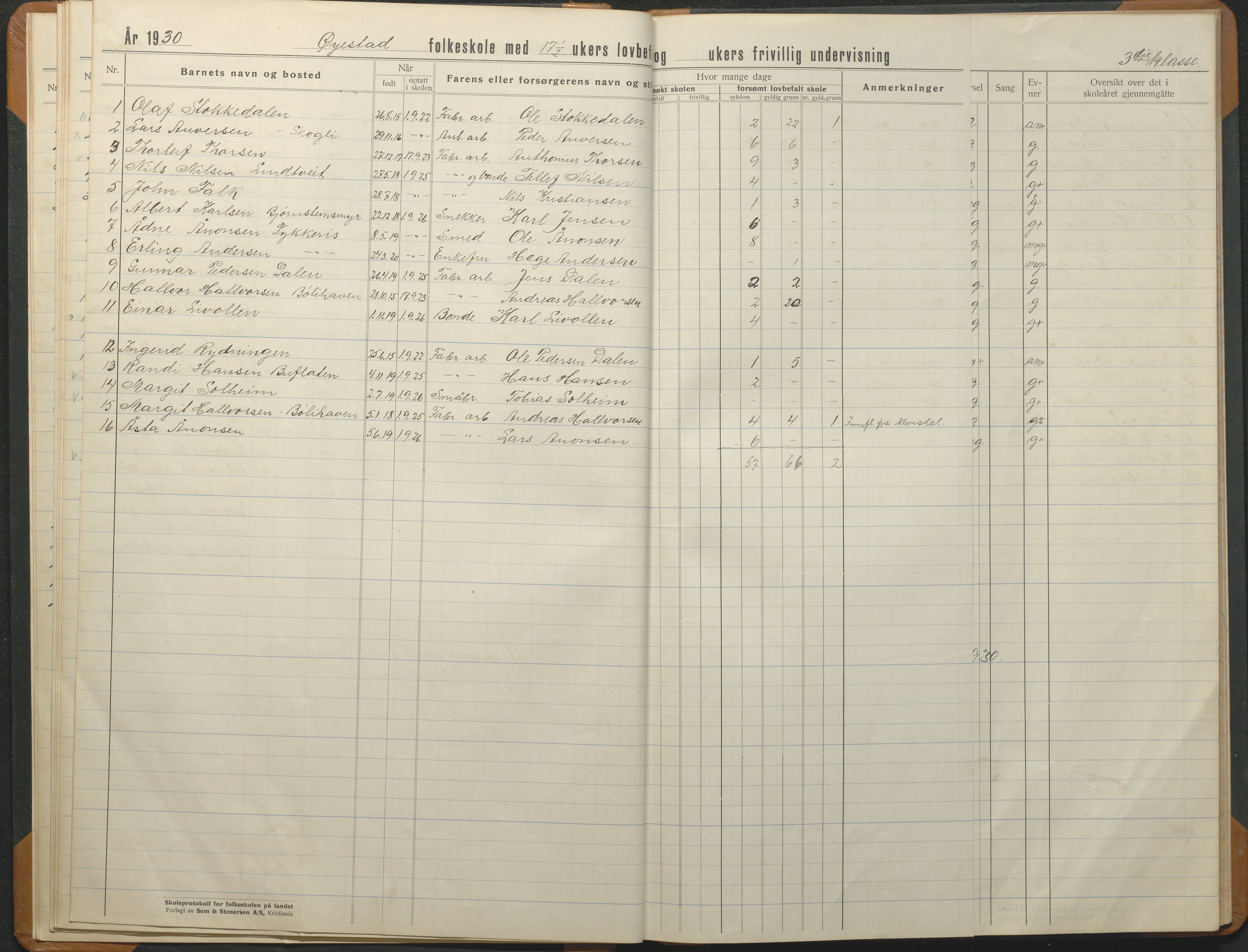 Øyestad kommune frem til 1979, AAKS/KA0920-PK/06/06F/L0015: Skoleprotokoll, 1926-1949