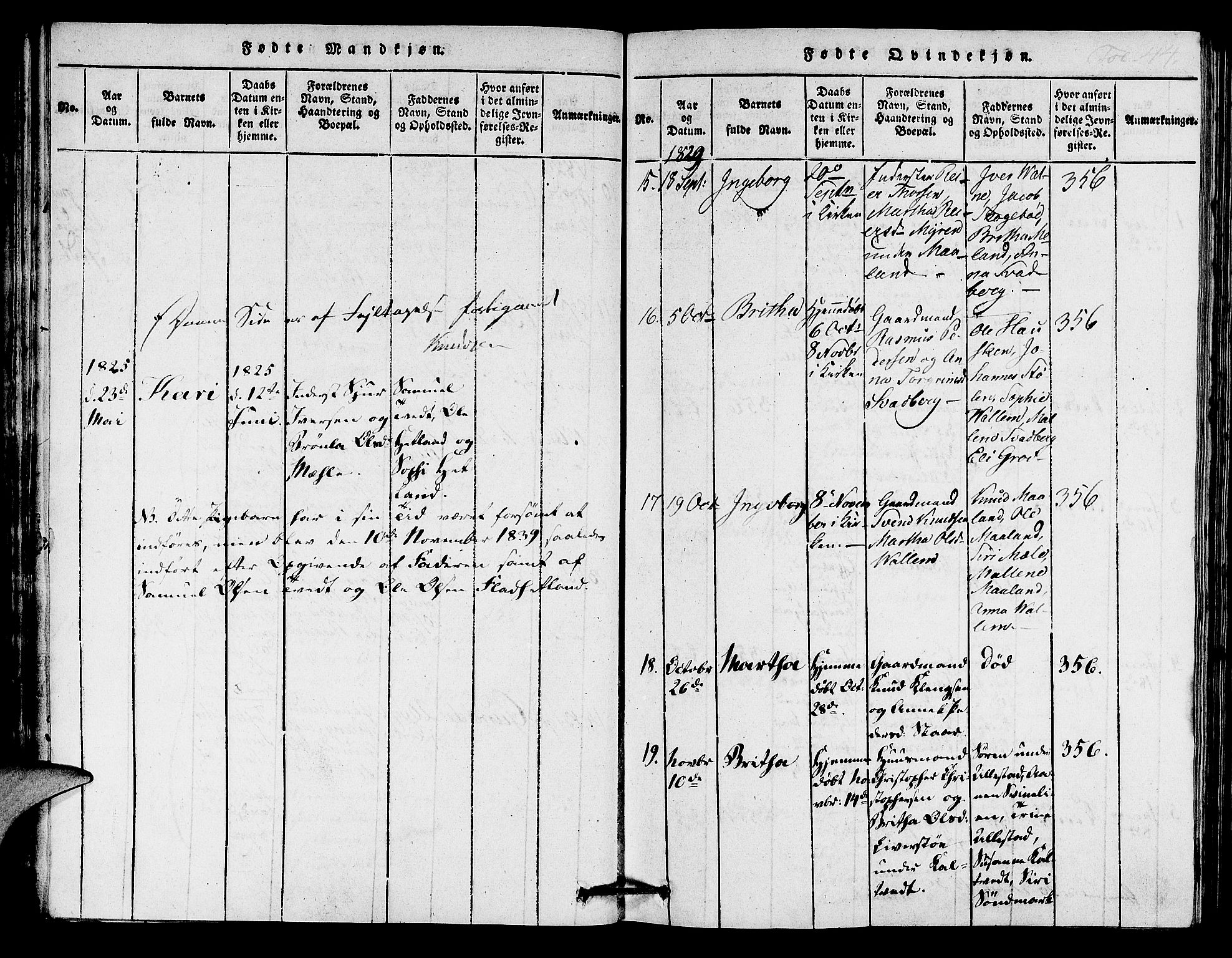 Hjelmeland sokneprestkontor, AV/SAST-A-101843/01/IV/L0005: Parish register (official) no. A 5, 1816-1841, p. 44