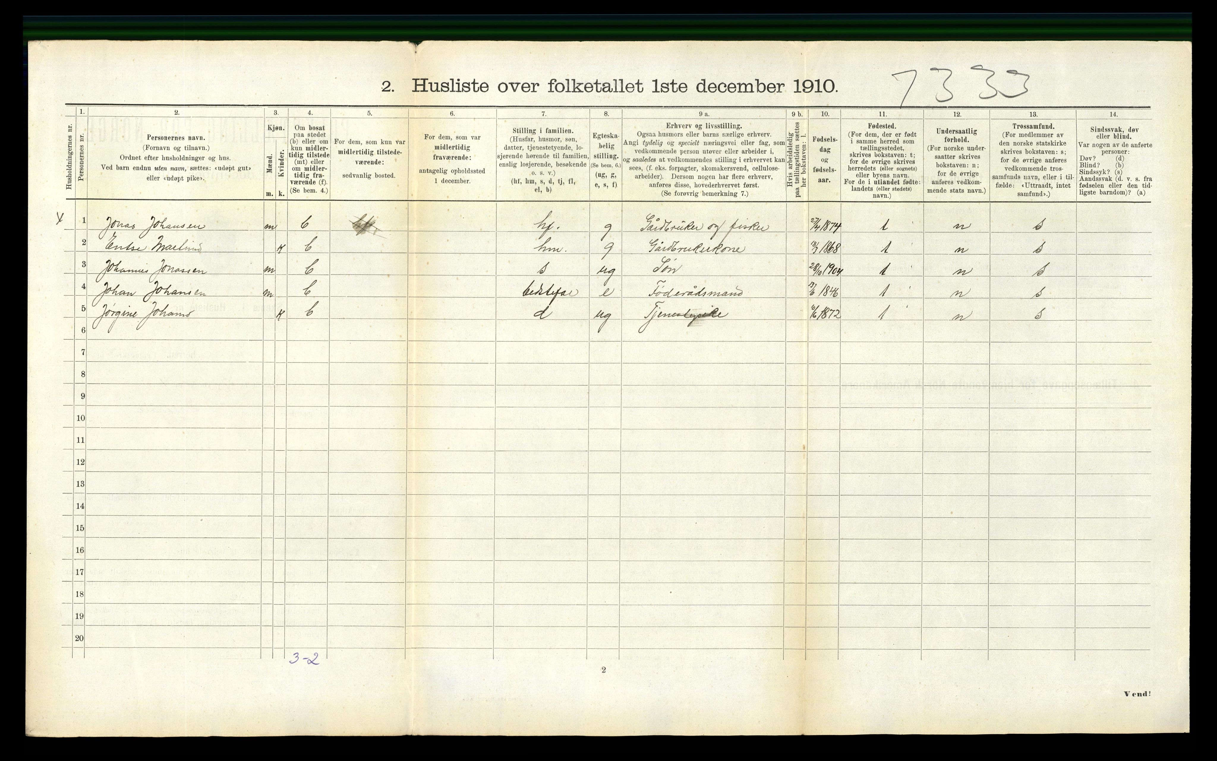 RA, 1910 census for Selje, 1910, p. 483