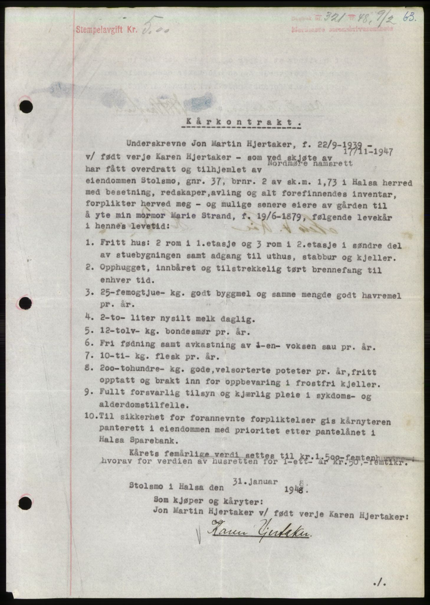 Nordmøre sorenskriveri, AV/SAT-A-4132/1/2/2Ca: Mortgage book no. B98, 1948-1948, Diary no: : 321/1948