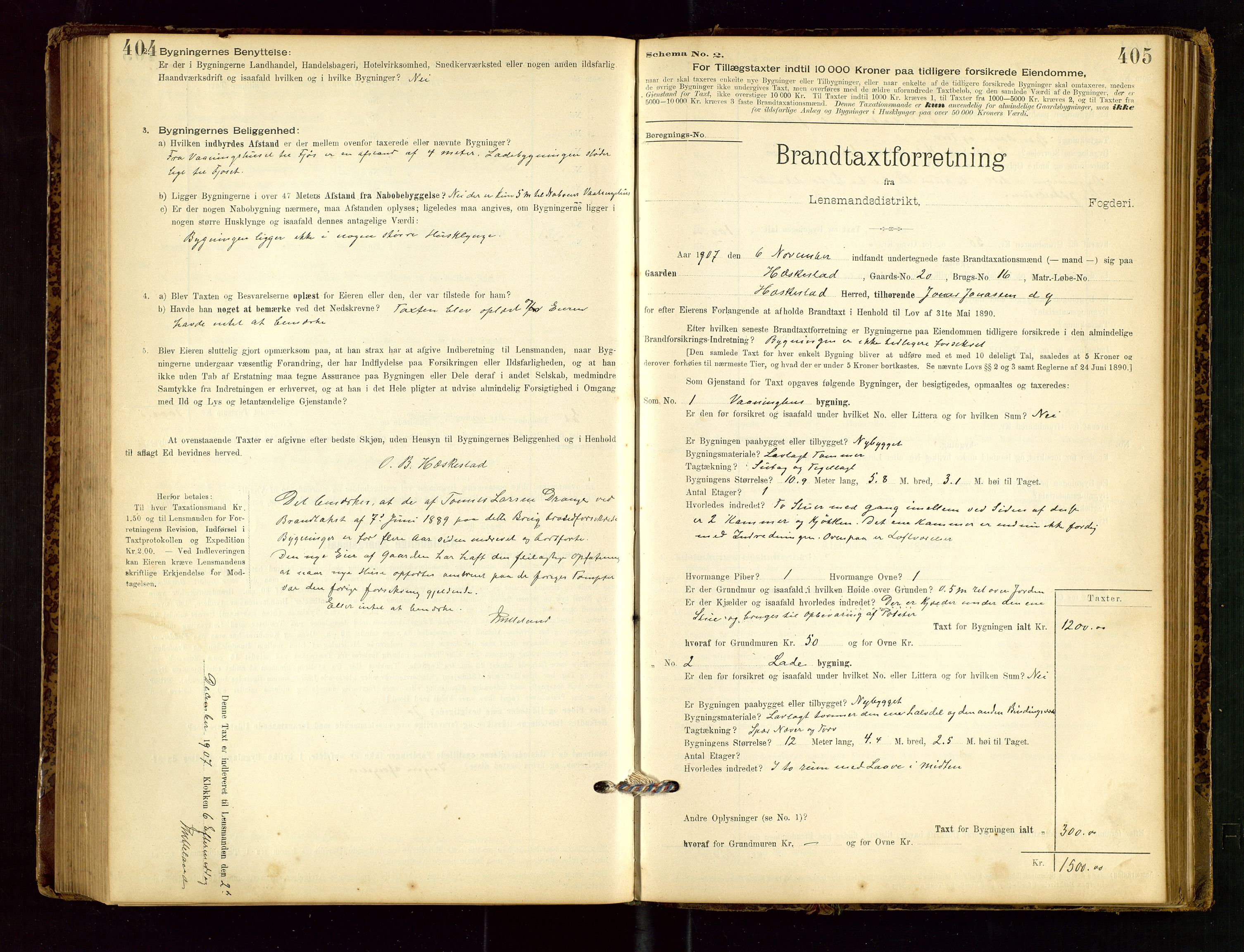 Heskestad lensmannskontor, SAST/A-100304/Gob/L0001: "Brandtaxationsprotokol", 1894-1915, p. 404-405