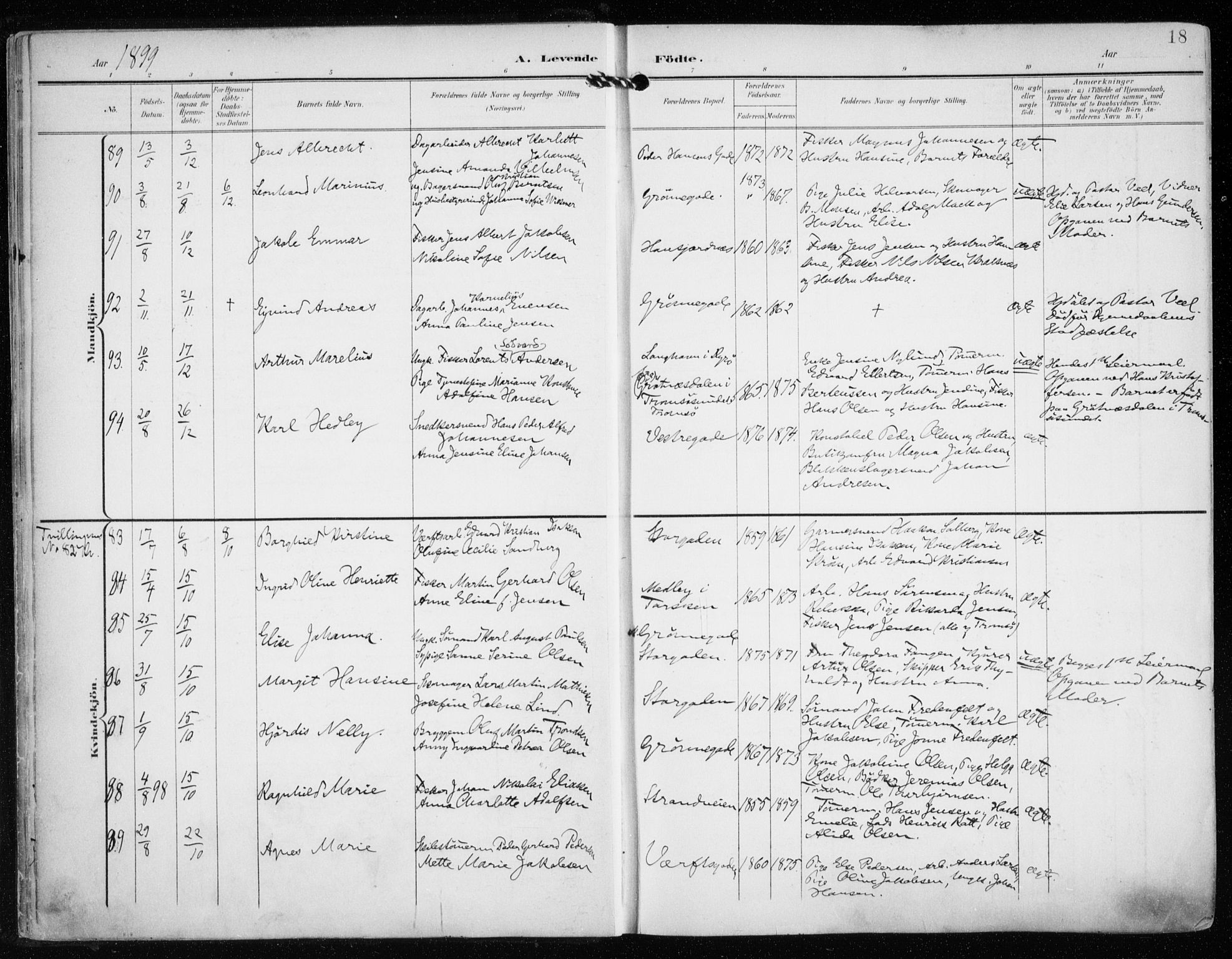 Tromsø sokneprestkontor/stiftsprosti/domprosti, AV/SATØ-S-1343/G/Ga/L0016kirke: Parish register (official) no. 16, 1899-1906, p. 18