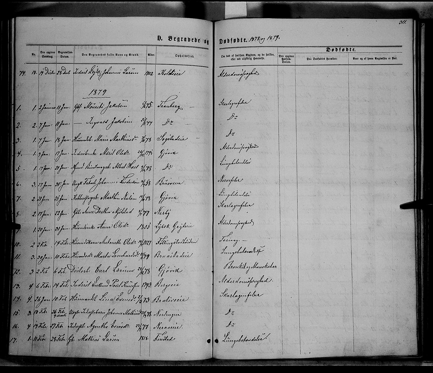 Vardal prestekontor, SAH/PREST-100/H/Ha/Hab/L0006: Parish register (copy) no. 6, 1869-1881, p. 311