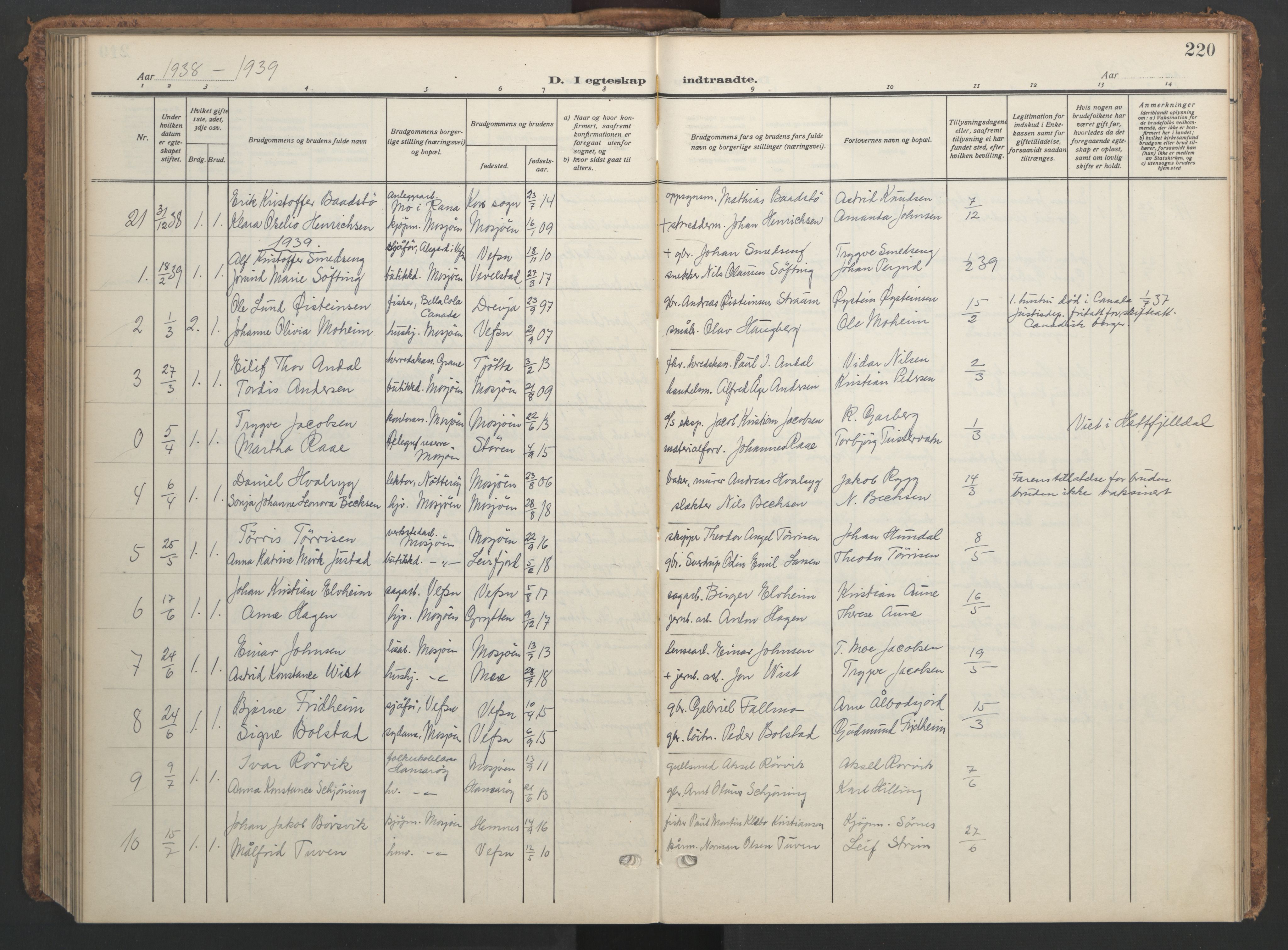 Ministerialprotokoller, klokkerbøker og fødselsregistre - Nordland, SAT/A-1459/820/L0303: Parish register (copy) no. 820C05, 1917-1952, p. 220
