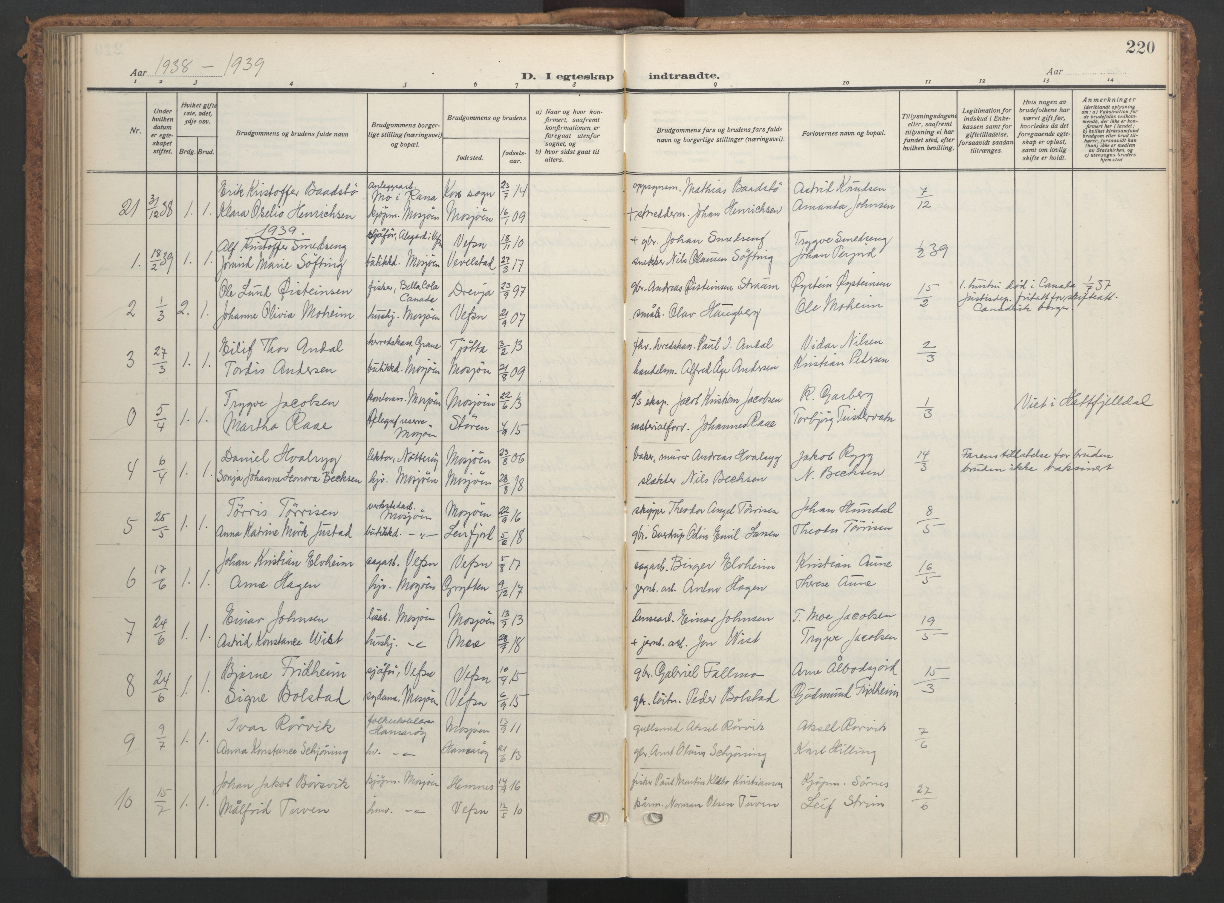 Ministerialprotokoller, klokkerbøker og fødselsregistre - Nordland, AV/SAT-A-1459/820/L0303: Parish register (copy) no. 820C05, 1917-1952, p. 220