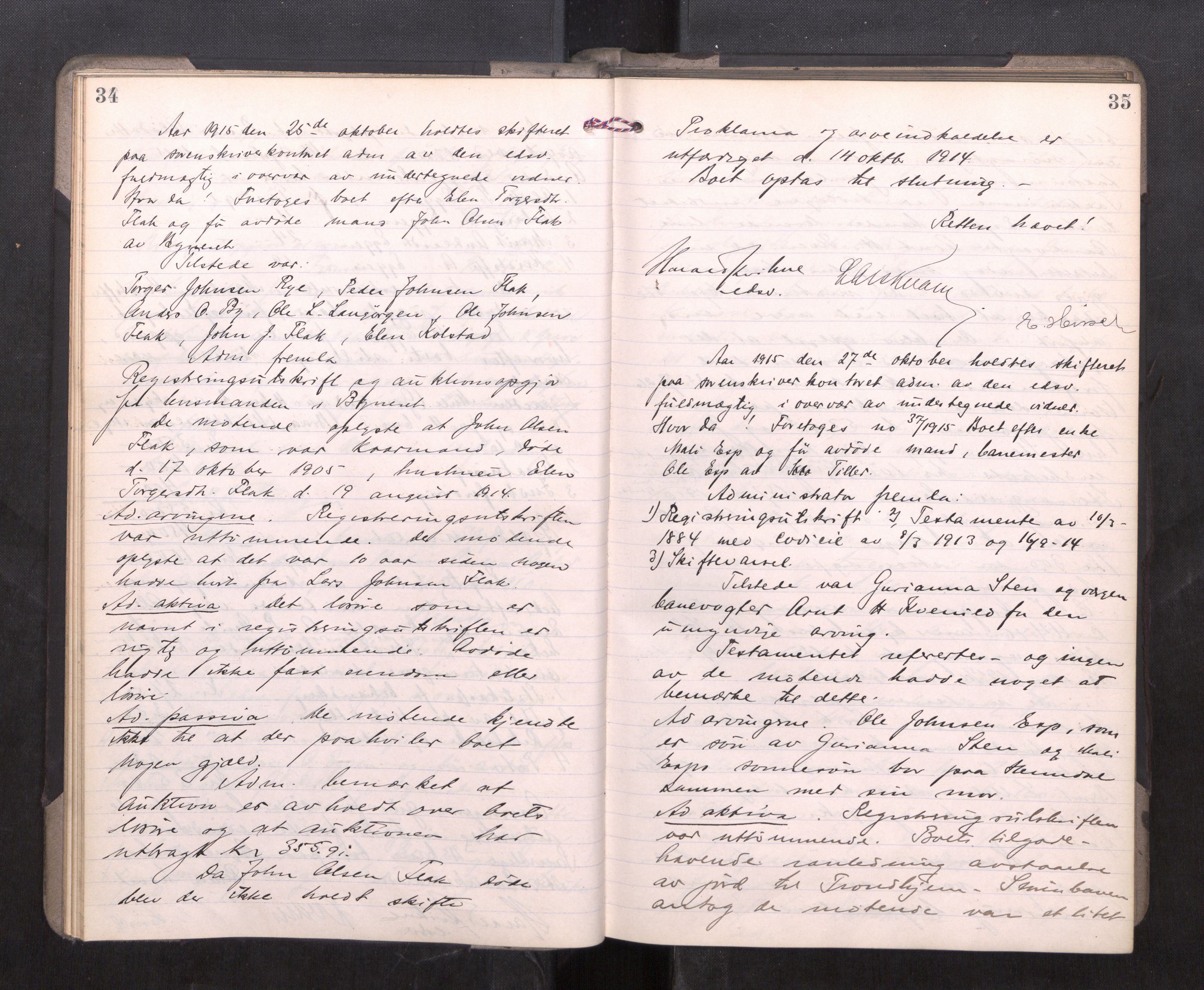 Strinda og Selbu sorenskriveri, AV/SAT-A-0015/3/3B/L0012: Skifteforhandlingsprot. 12, 1915-1919, p. 34-35