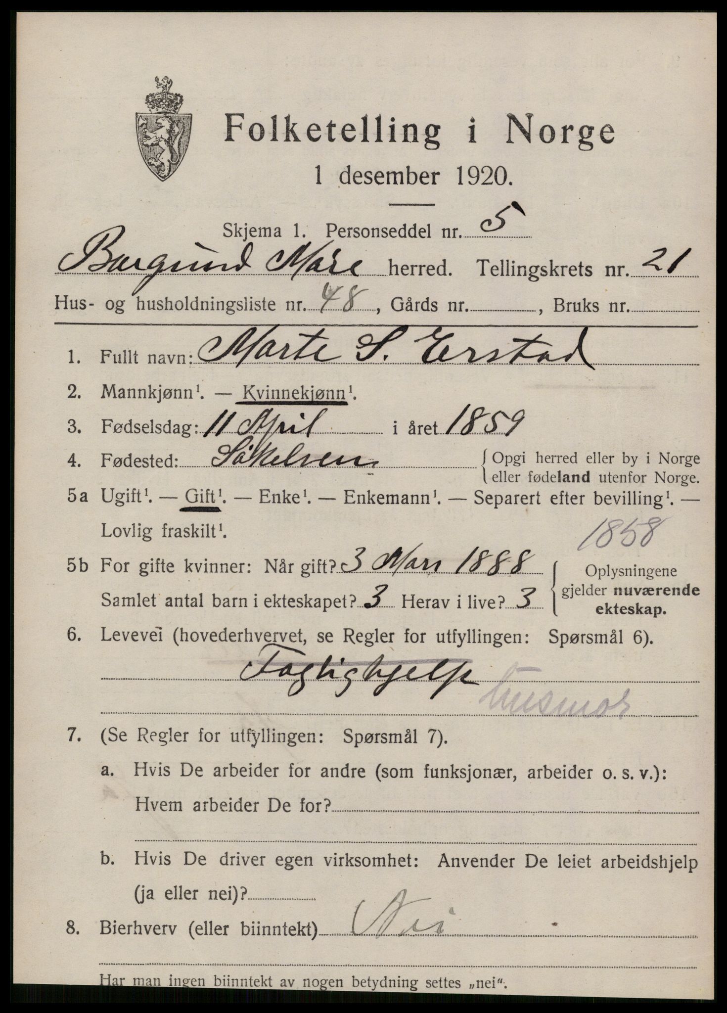 SAT, 1920 census for Borgund, 1920, p. 15042