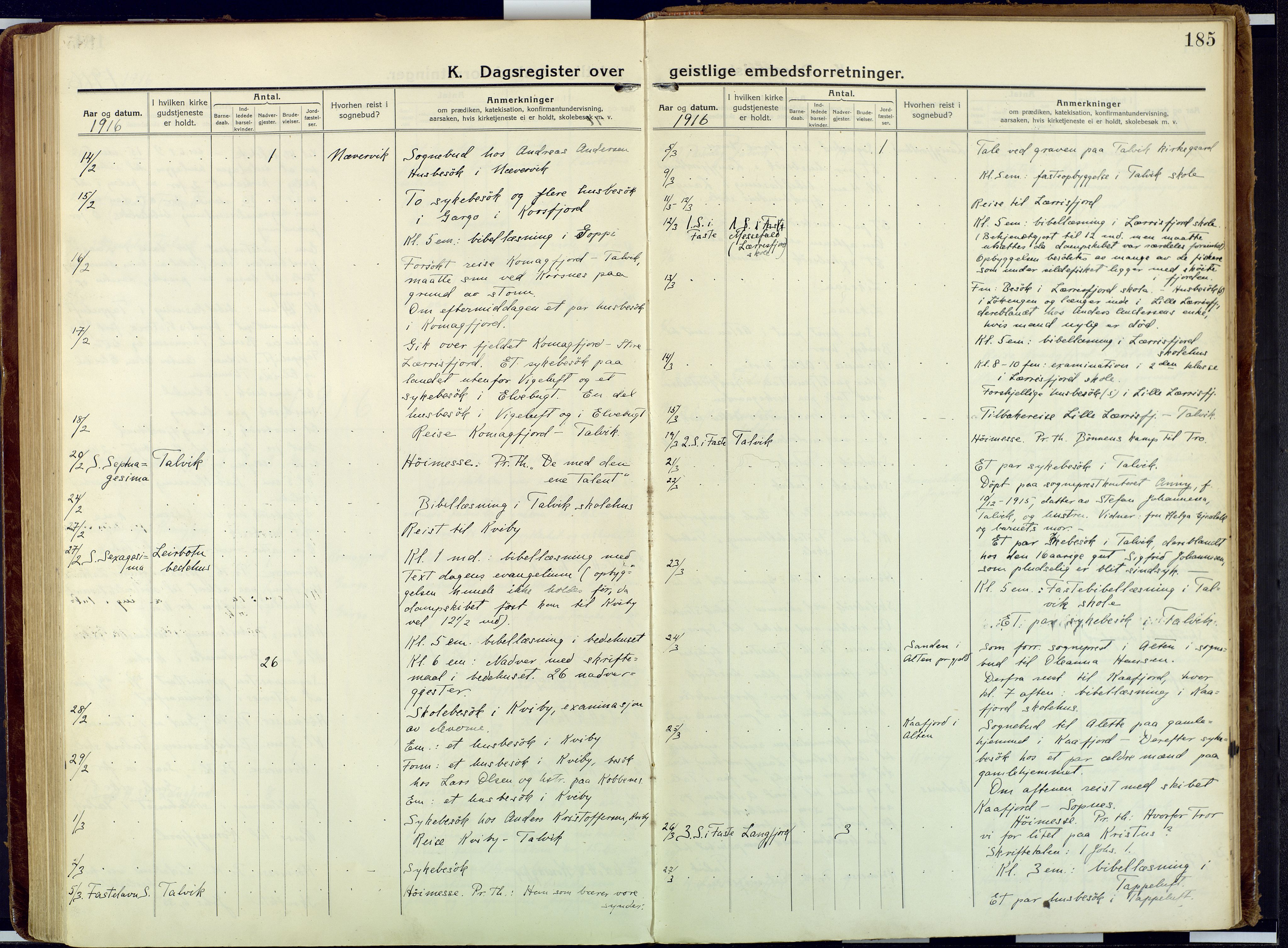 Talvik sokneprestkontor, AV/SATØ-S-1337/H/Ha/L0018kirke: Parish register (official) no. 18, 1915-1924, p. 185
