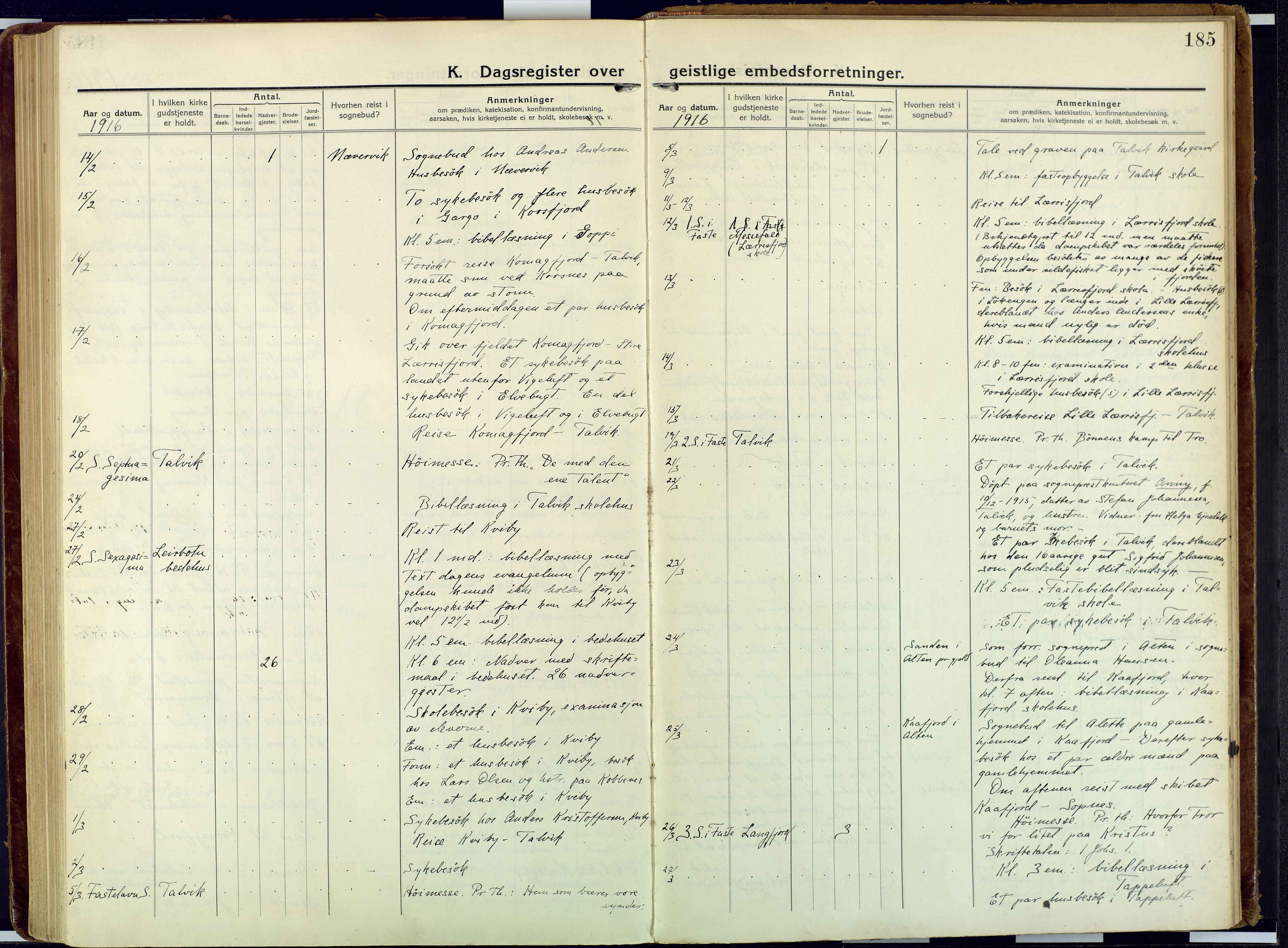 Talvik sokneprestkontor, SATØ/S-1337/H/Ha/L0018kirke: Parish register (official) no. 18, 1915-1924, p. 185