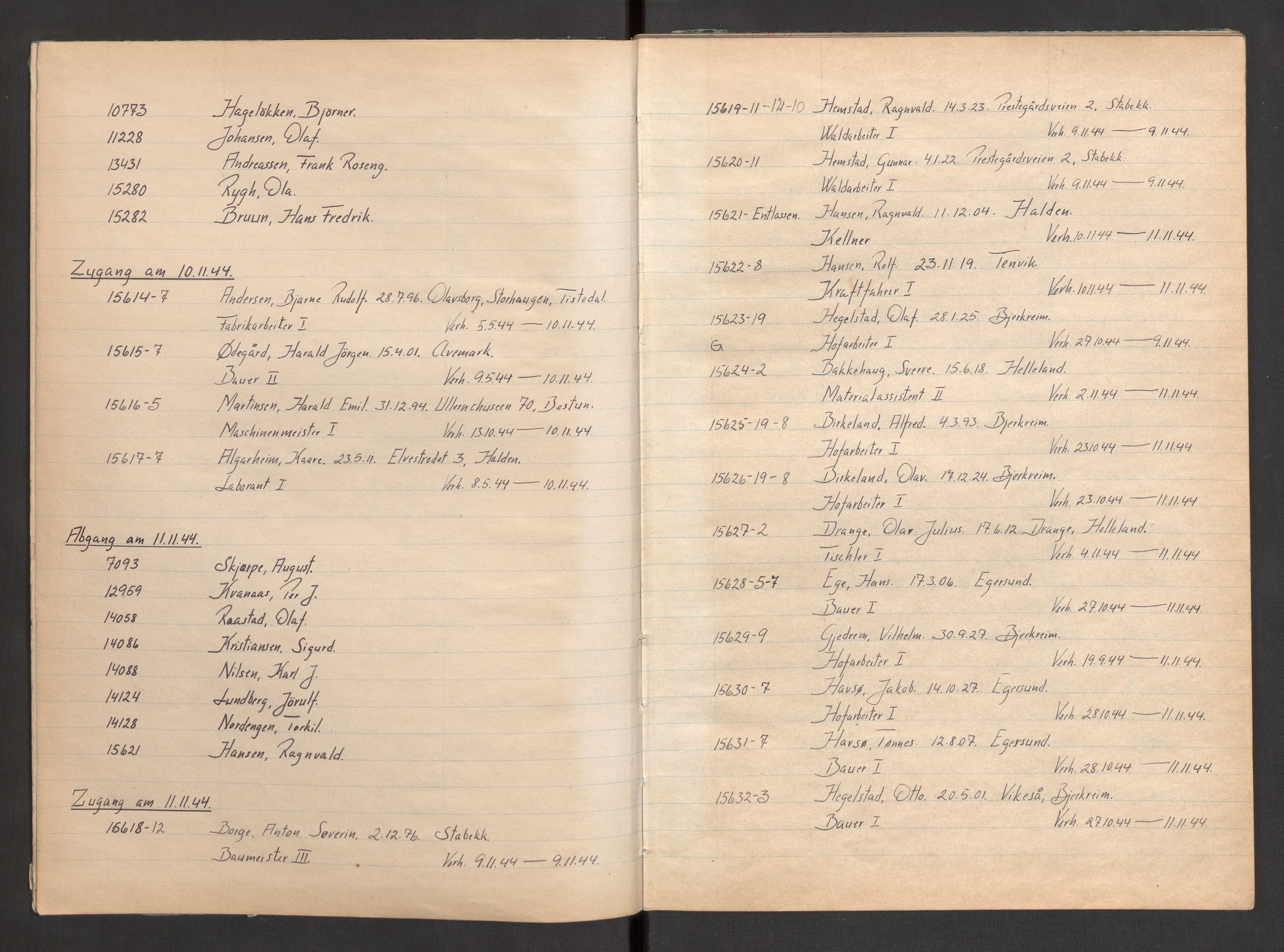 Befehlshaber der Sicherheitspolizei und des SD, AV/RA-RAFA-5969/F/Fa/Faa/L0019: Fortegnelse over innkomne fanger og fanger som er sendt bort fra leiren, 1944-1945