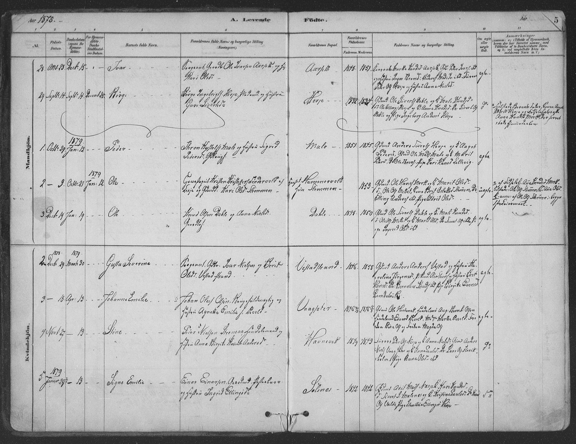 Ministerialprotokoller, klokkerbøker og fødselsregistre - Møre og Romsdal, SAT/A-1454/547/L0604: Parish register (official) no. 547A06, 1878-1906, p. 5