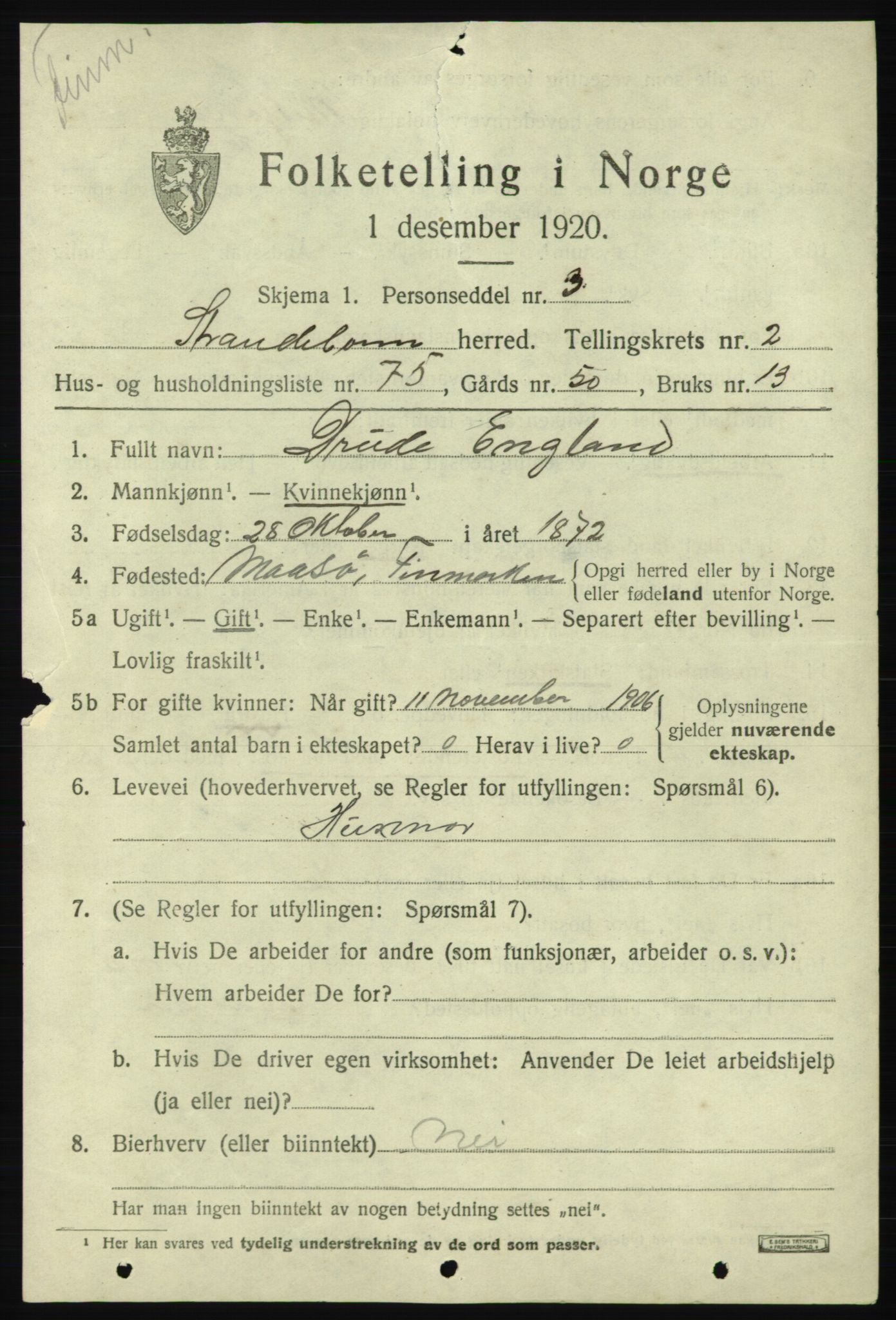 SAB, 1920 census for Strandebarm, 1920, p. 2614