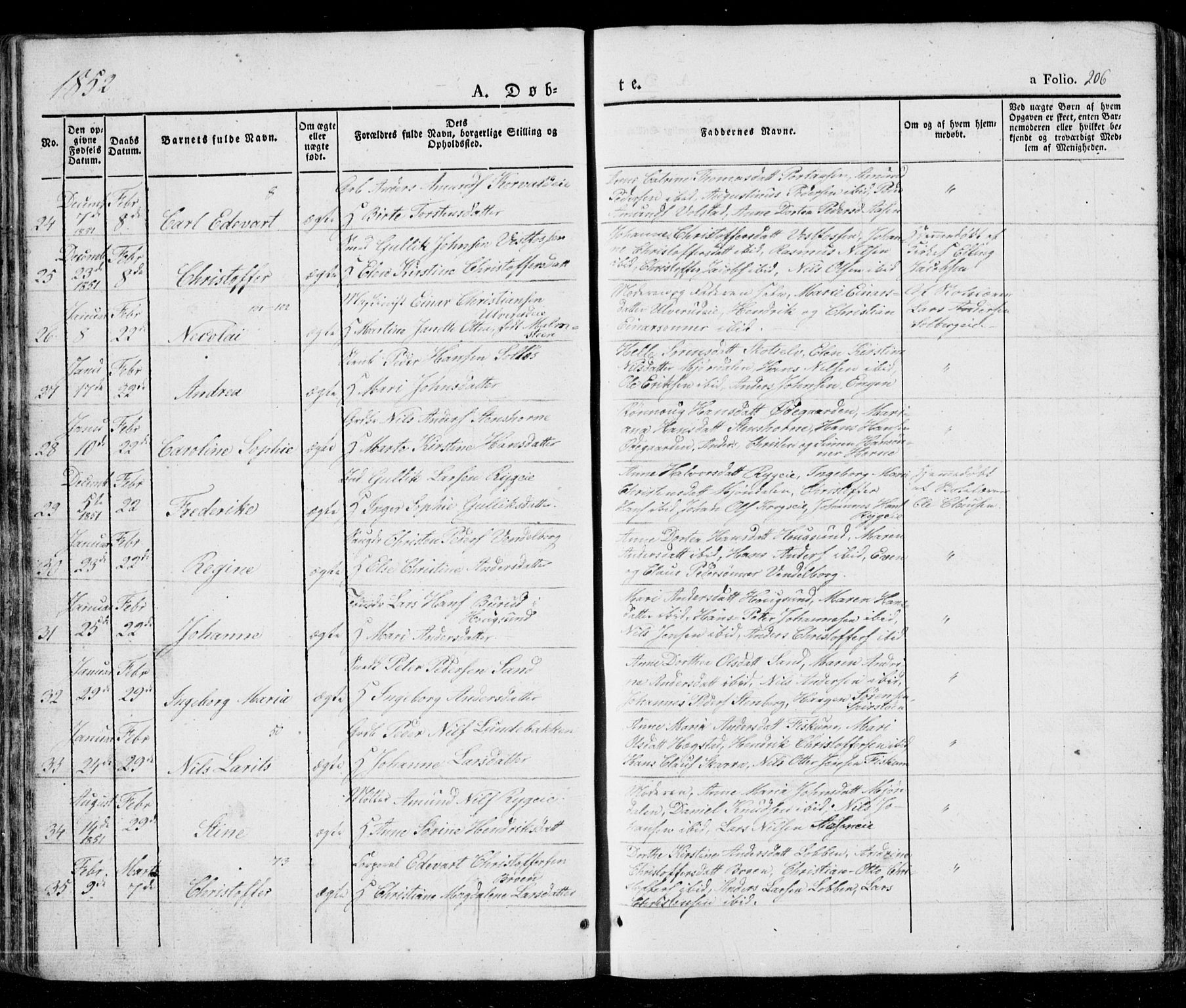 Eiker kirkebøker, AV/SAKO-A-4/G/Ga/L0002: Parish register (copy) no. I 2, 1832-1856, p. 206
