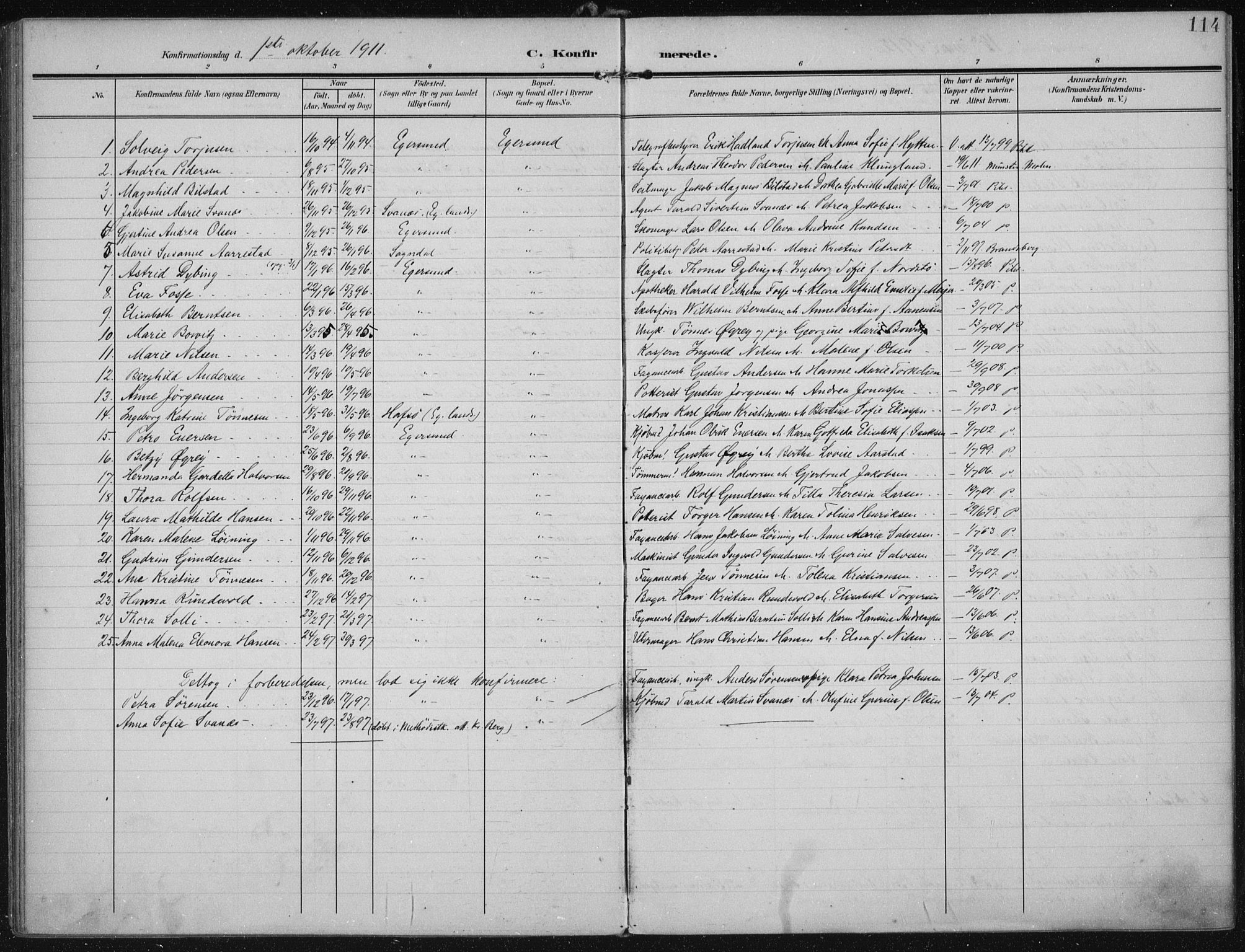 Eigersund sokneprestkontor, AV/SAST-A-101807/S08/L0022: Parish register (official) no. A 21, 1905-1928, p. 114