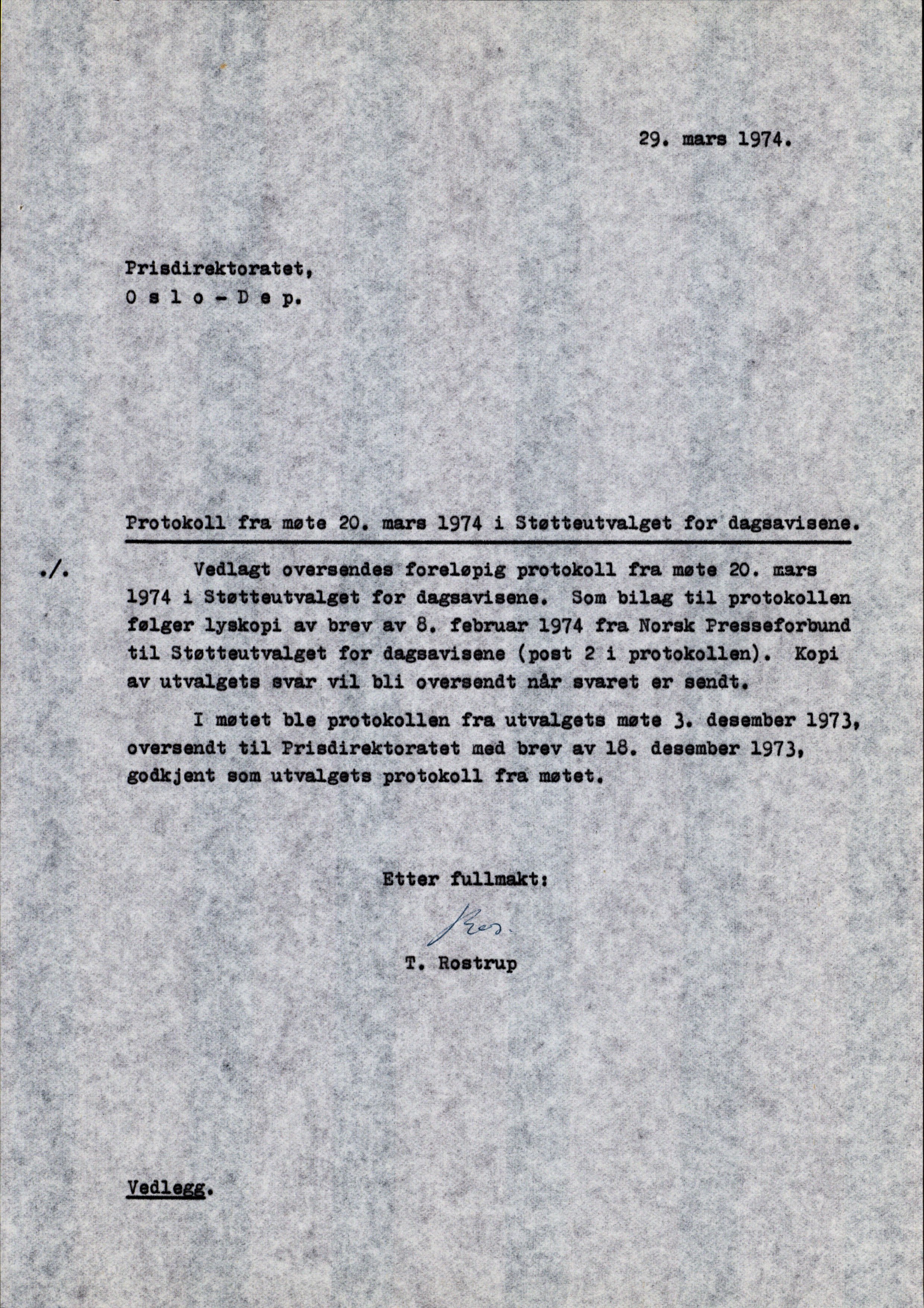 Støtteutvalget for dagsavisene, AV/RA-S-6927/D/Da/L0001/0006: Sakarkiv / Støtteutvalget for dagsavisene. Korrespondanse med Prisdirektoratet, 1969-1974