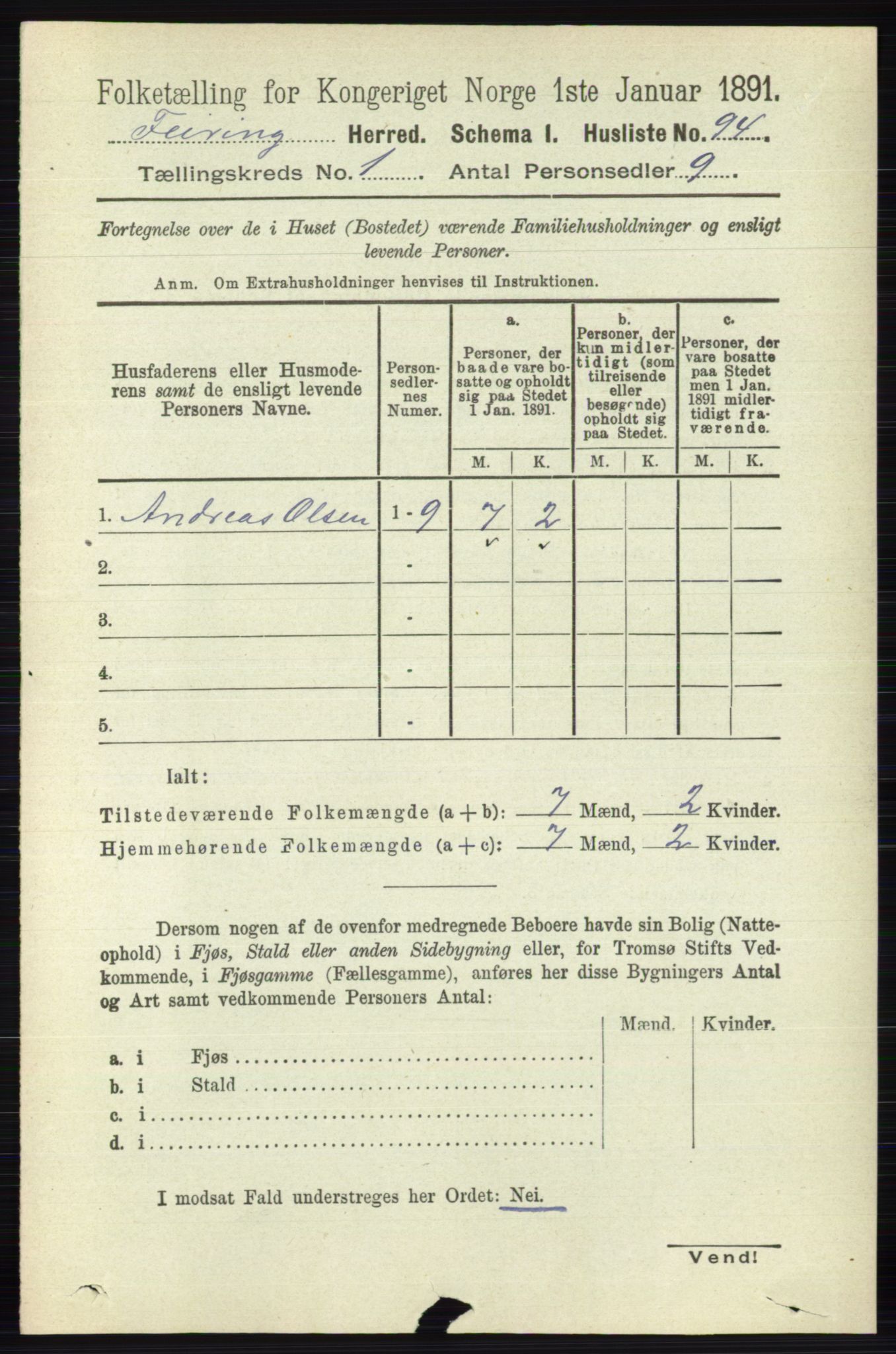RA, 1891 census for 0240 Feiring, 1891, p. 105