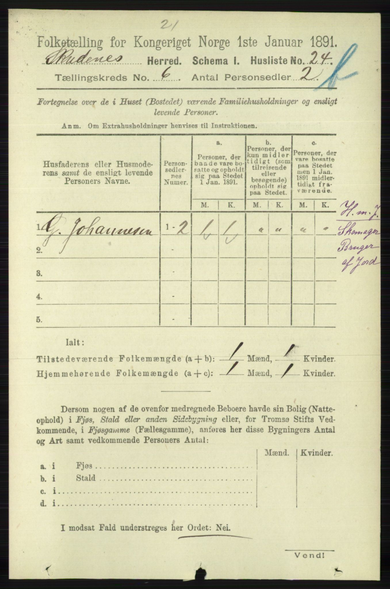 RA, 1891 census for 1150 Skudenes, 1891, p. 5582