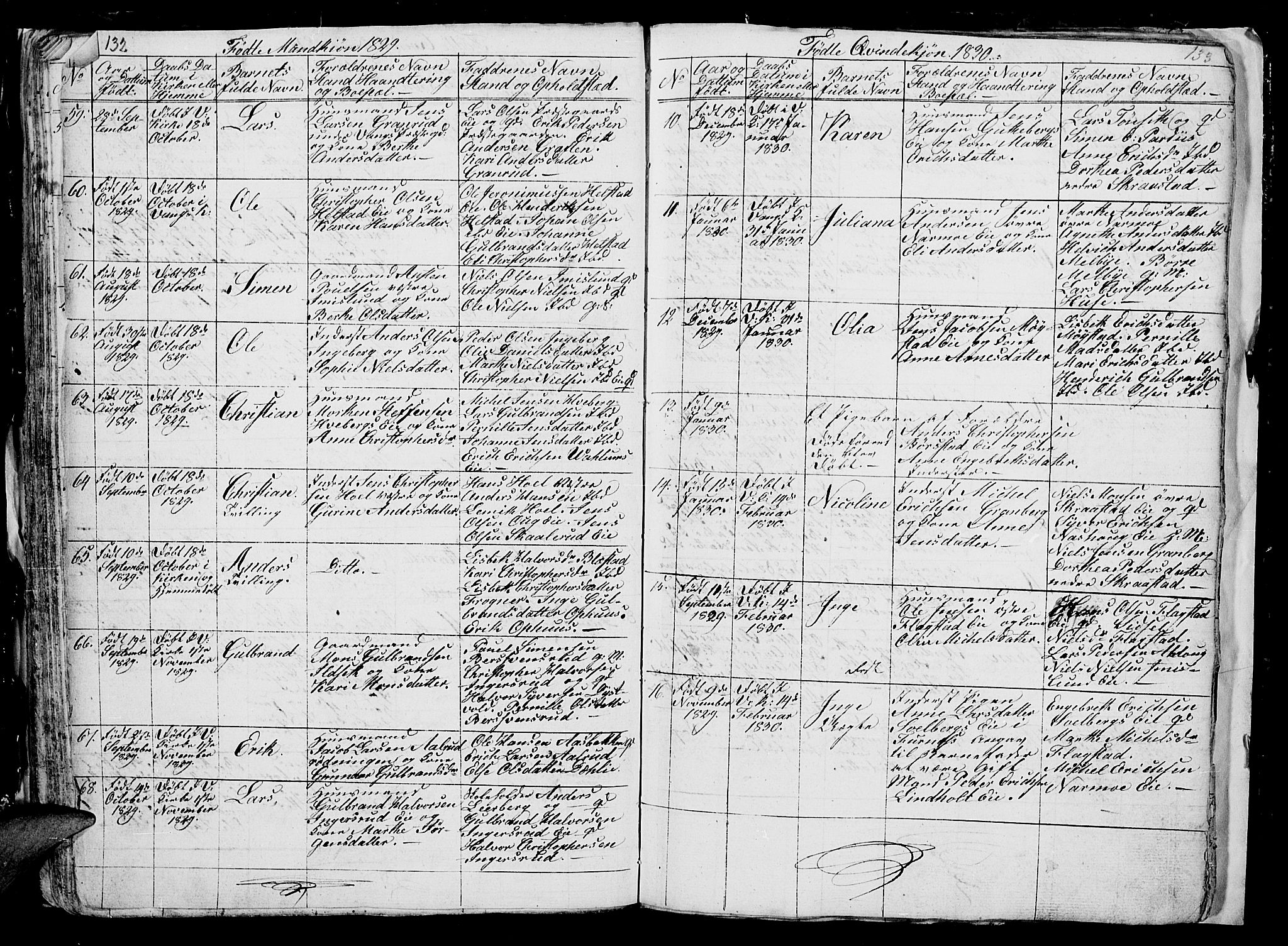 Vang prestekontor, Hedmark, AV/SAH-PREST-008/H/Ha/Hab/L0006: Parish register (copy) no. 6, 1819-1832, p. 132-133