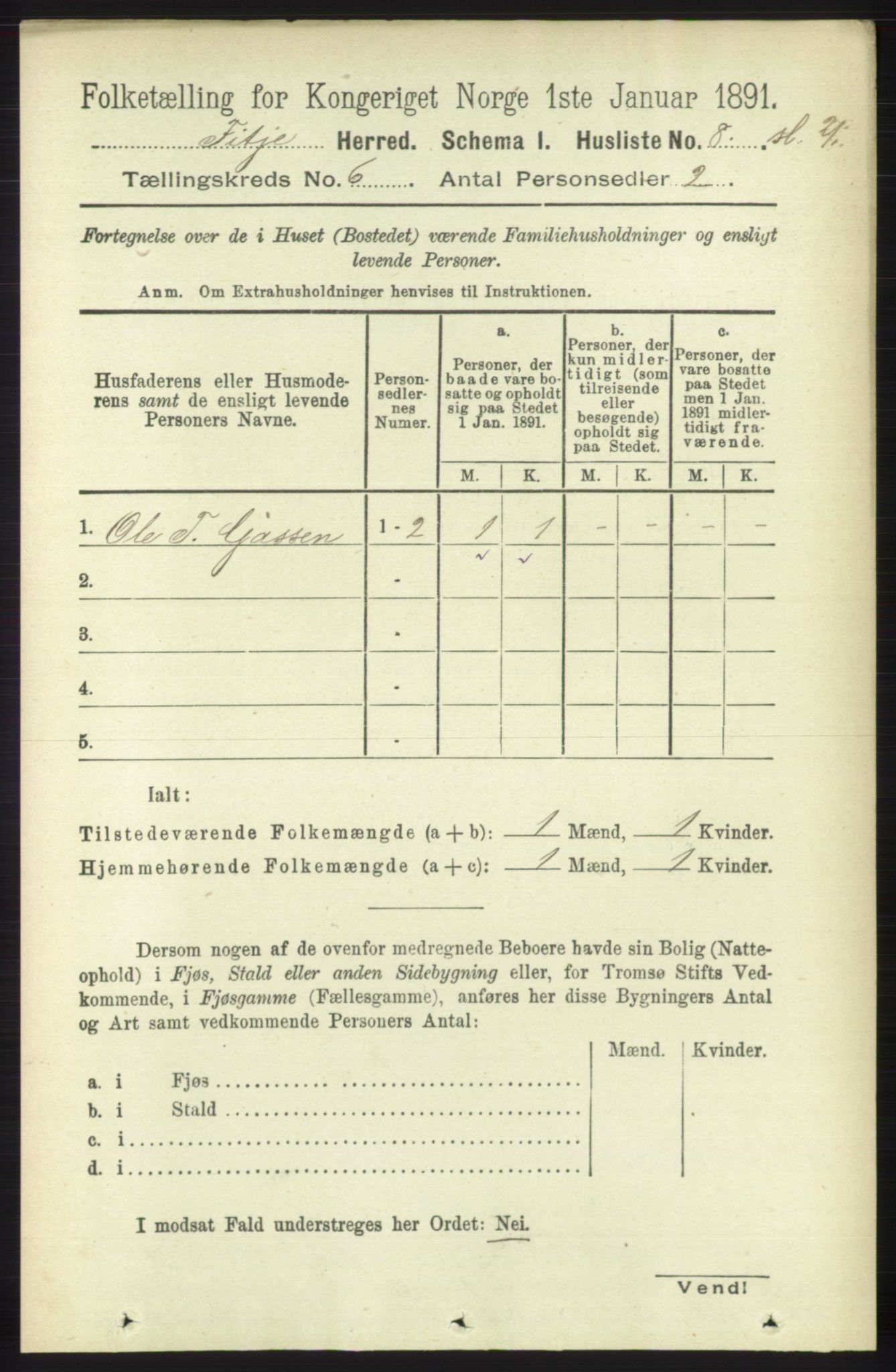 RA, 1891 census for 1222 Fitjar, 1891, p. 2325