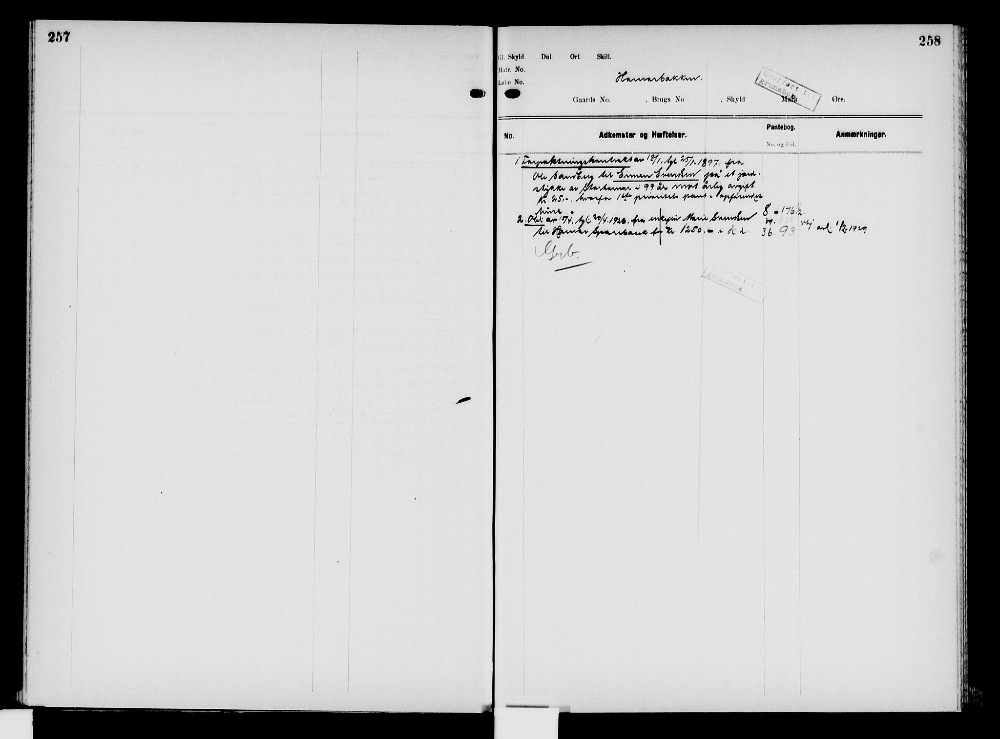 Nord-Hedmark sorenskriveri, SAH/TING-012/H/Ha/Had/Hade/L0008: Mortgage register no. 4.8, 1923-1940, p. 257-258