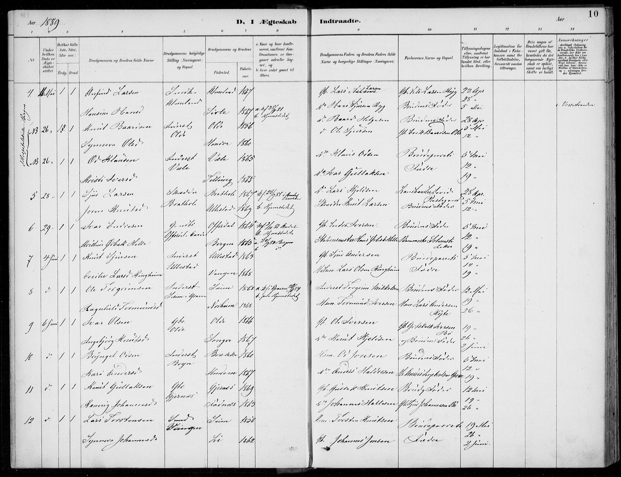 Voss sokneprestembete, AV/SAB-A-79001/H/Haa: Parish register (official) no. C  1, 1887-1915, p. 10