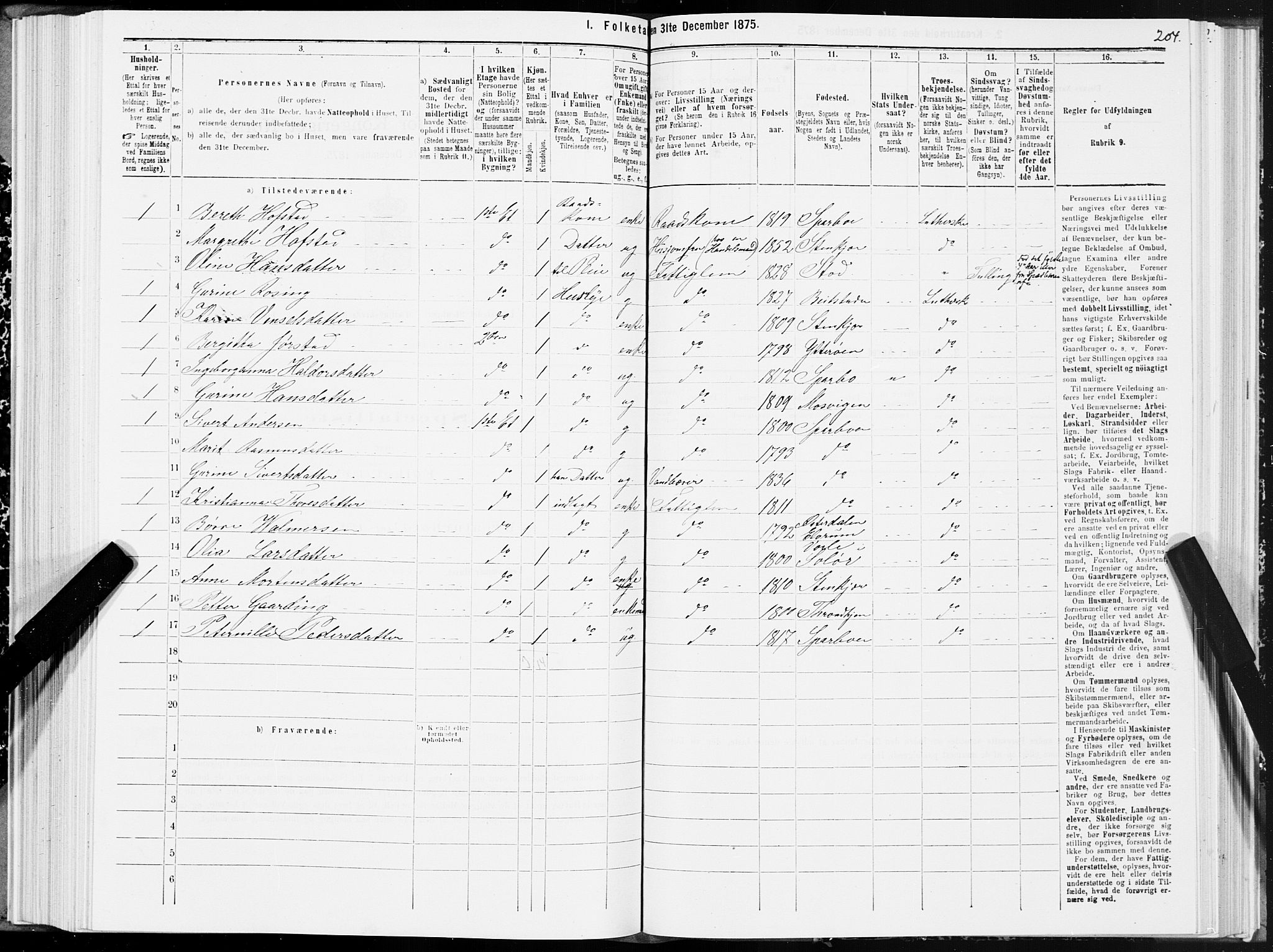 SAT, 1875 census for 1702B Steinkjer/Steinkjer, 1875, p. 204