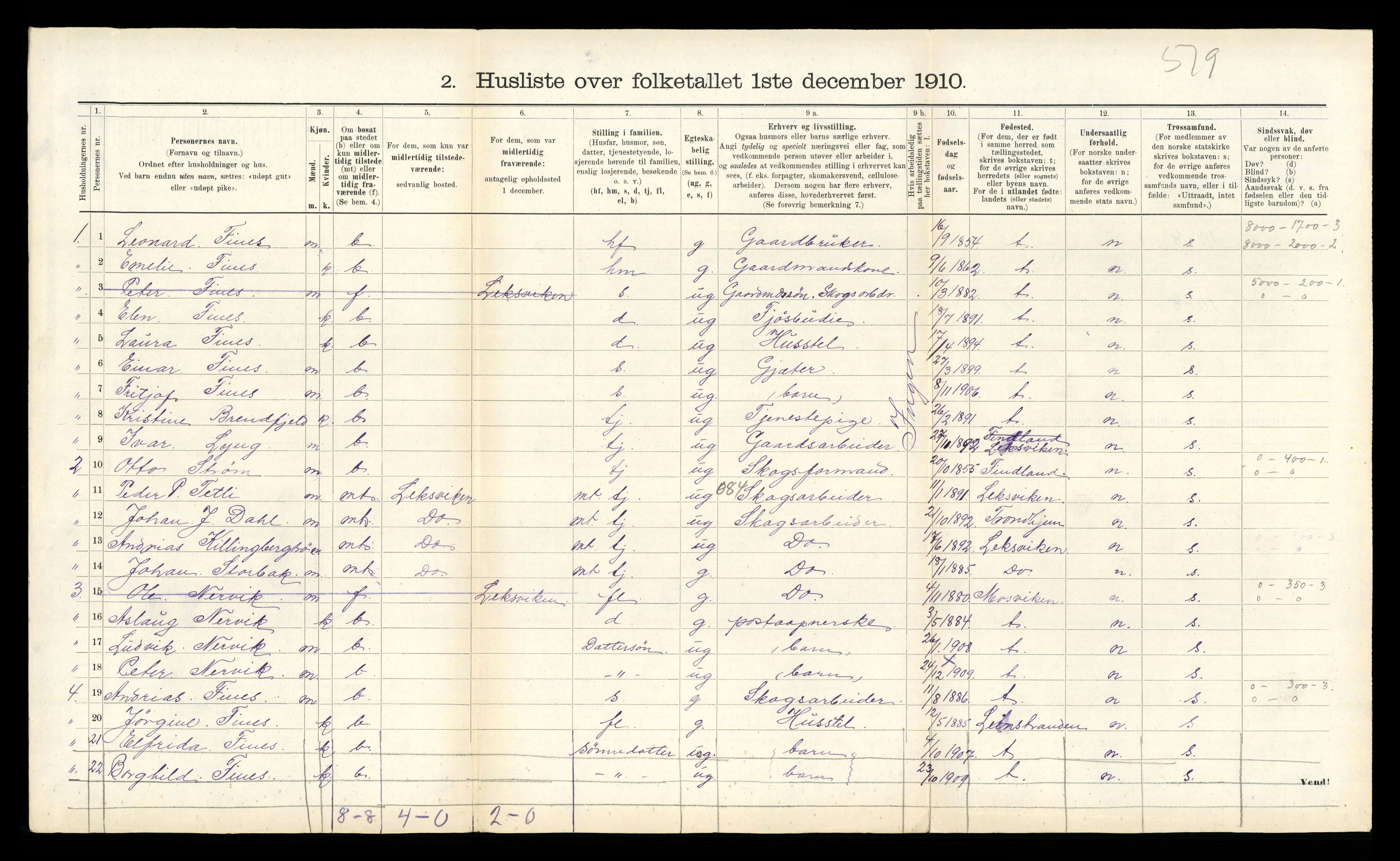 RA, 1910 census for Verran, 1910, p. 306