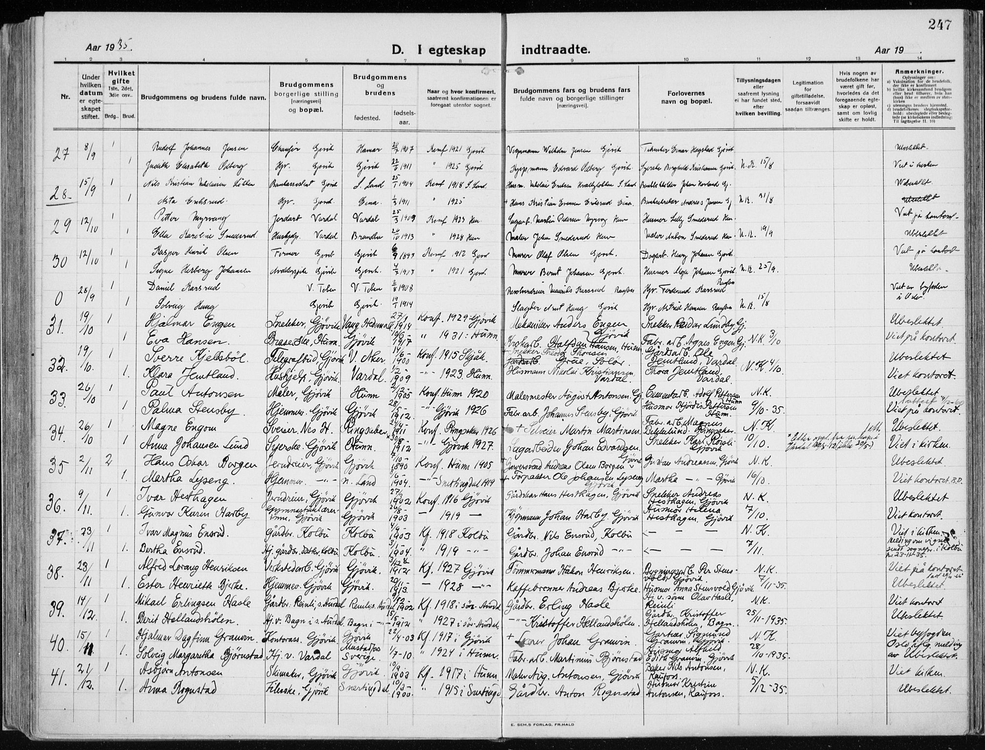 Vardal prestekontor, AV/SAH-PREST-100/H/Ha/Haa/L0015: Parish register (official) no. 15, 1923-1937, p. 247