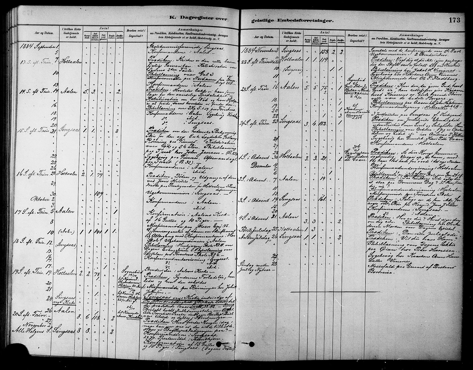 Ministerialprotokoller, klokkerbøker og fødselsregistre - Sør-Trøndelag, AV/SAT-A-1456/685/L0972: Parish register (official) no. 685A09, 1879-1890, p. 173