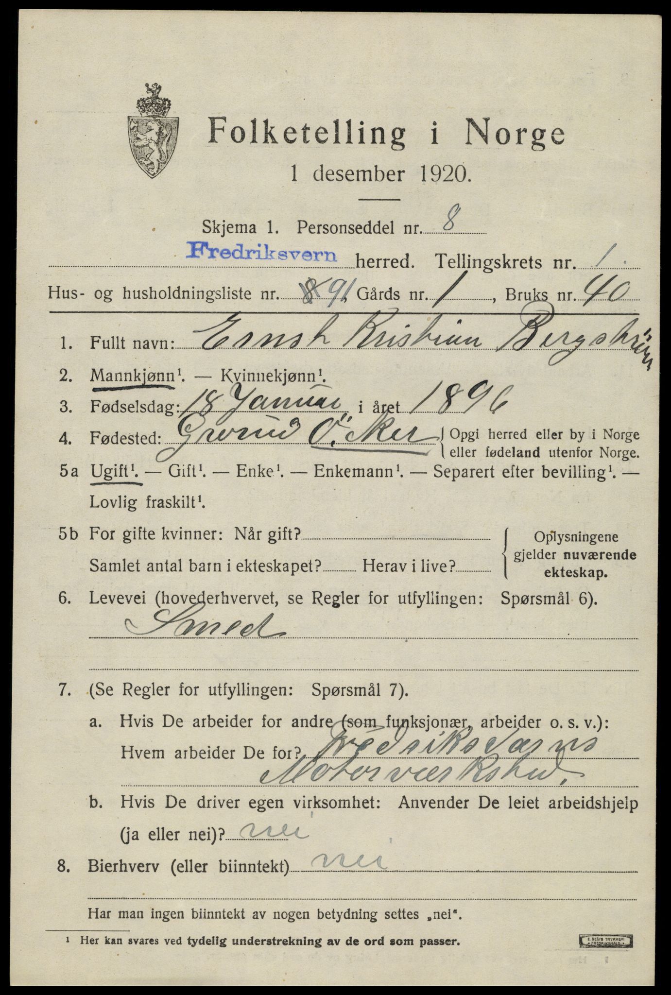SAKO, 1920 census for Fredriksvern, 1920, p. 959