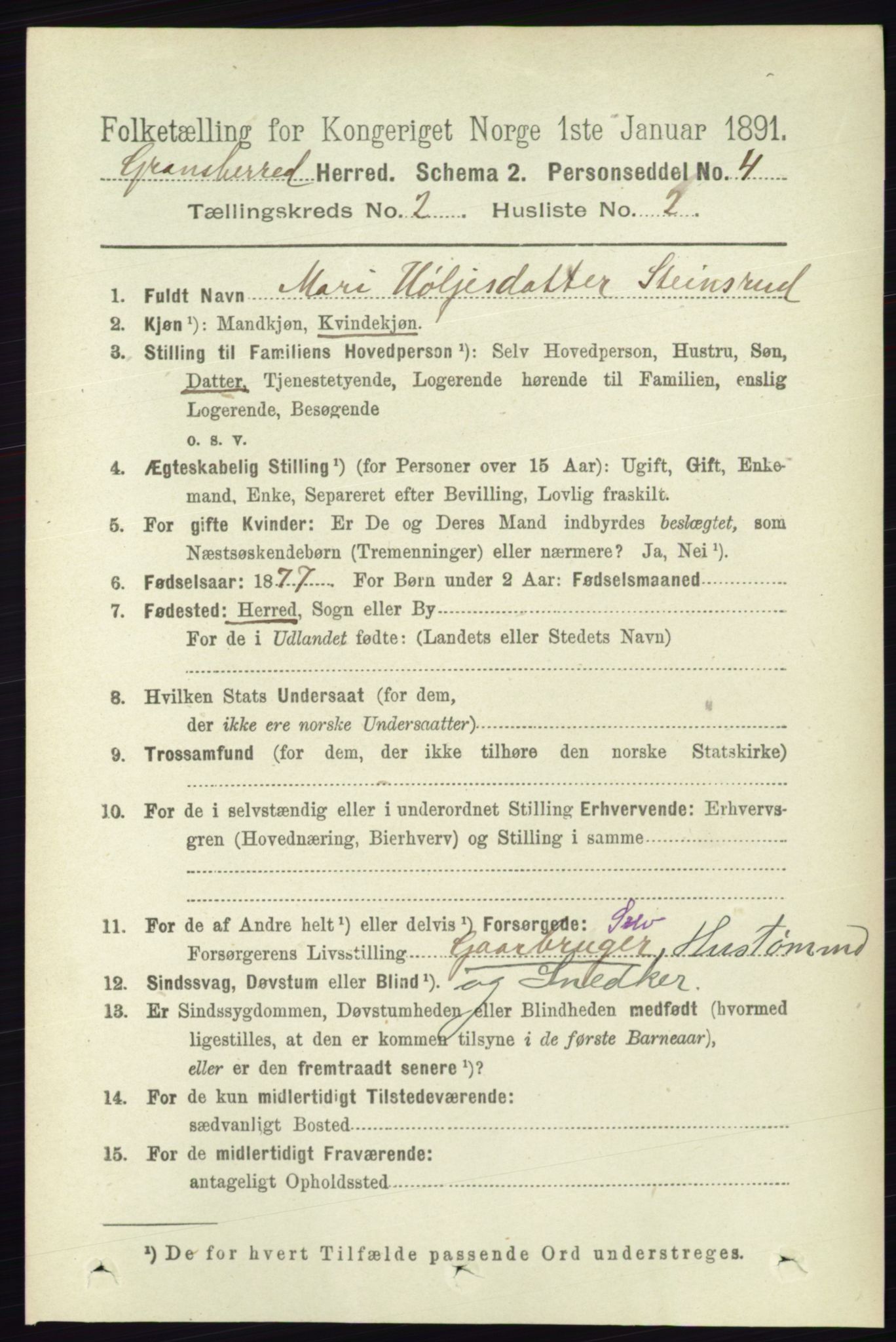 RA, 1891 census for 0824 Gransherad, 1891, p. 298