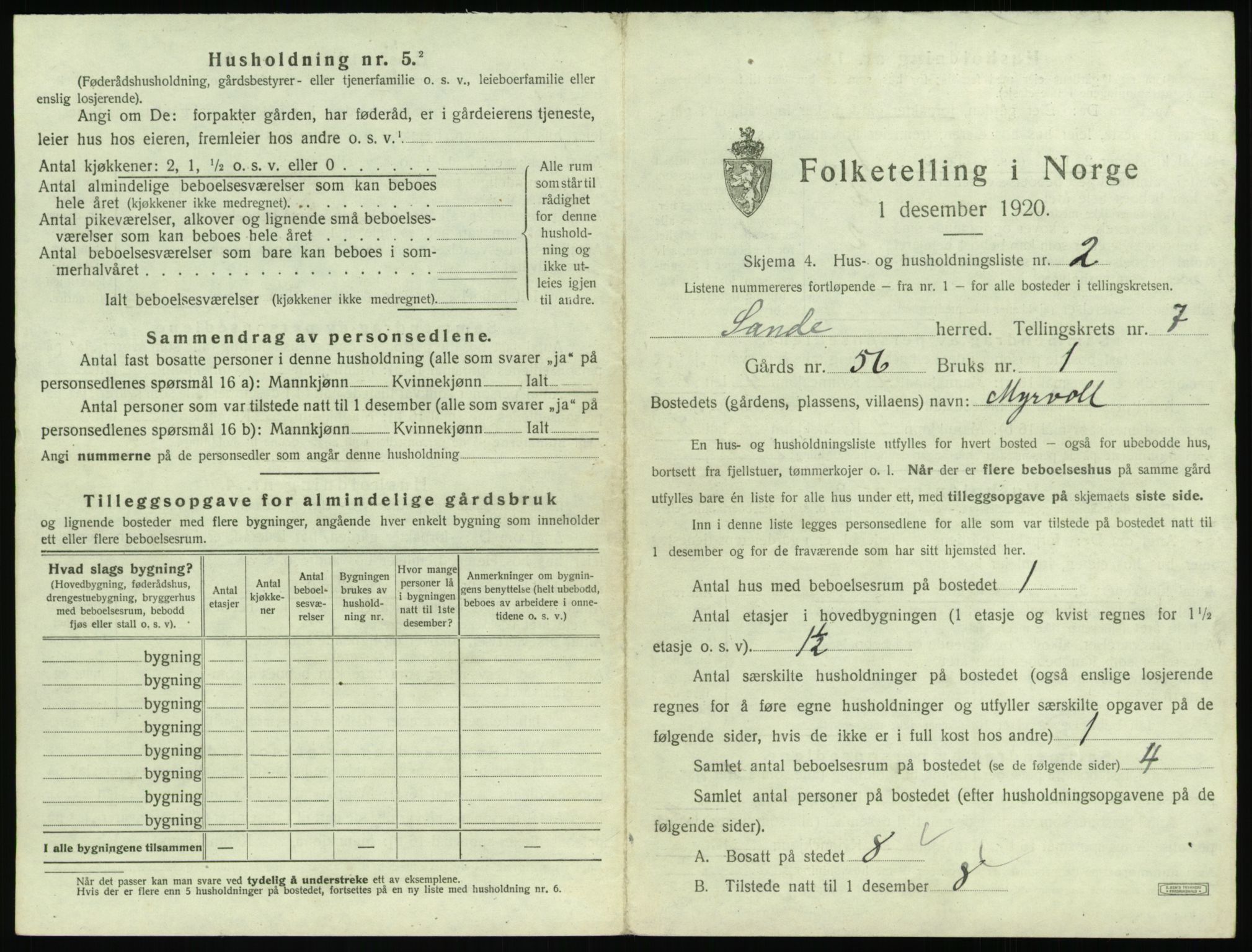 SAT, 1920 census for Sande (MR), 1920, p. 576