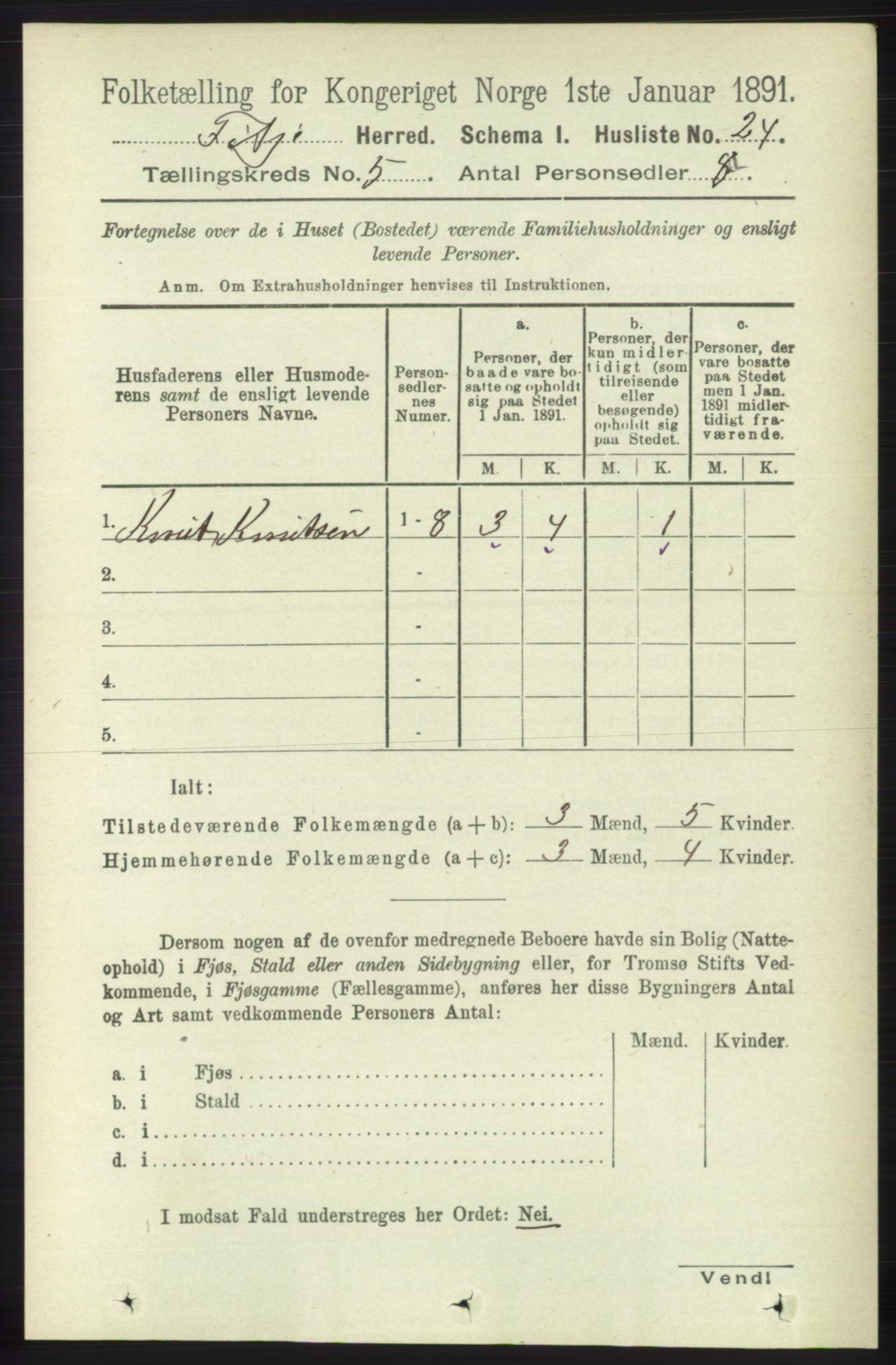 RA, 1891 census for 1222 Fitjar, 1891, p. 1700