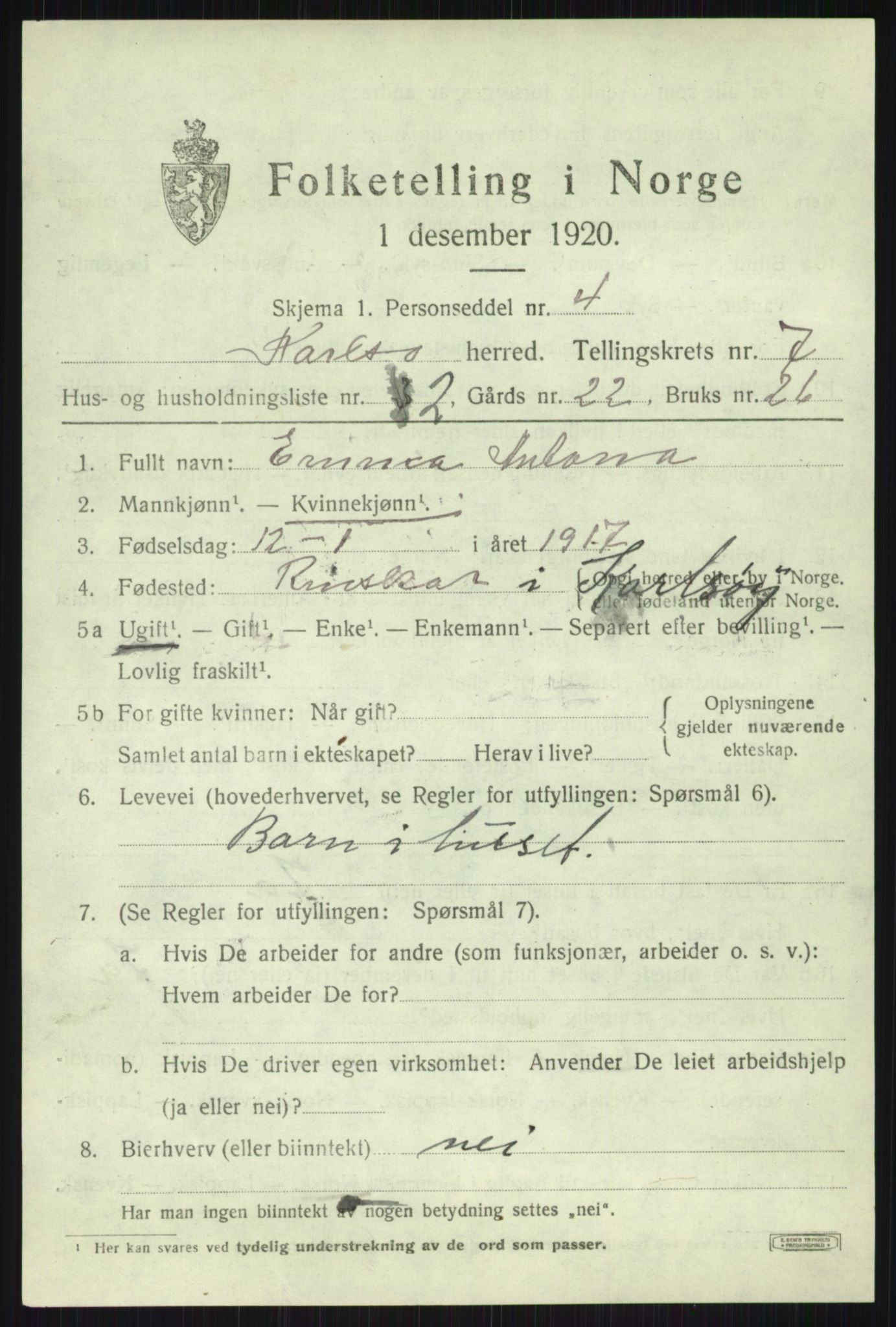 SATØ, 1920 census for Karlsøy, 1920, p. 2664