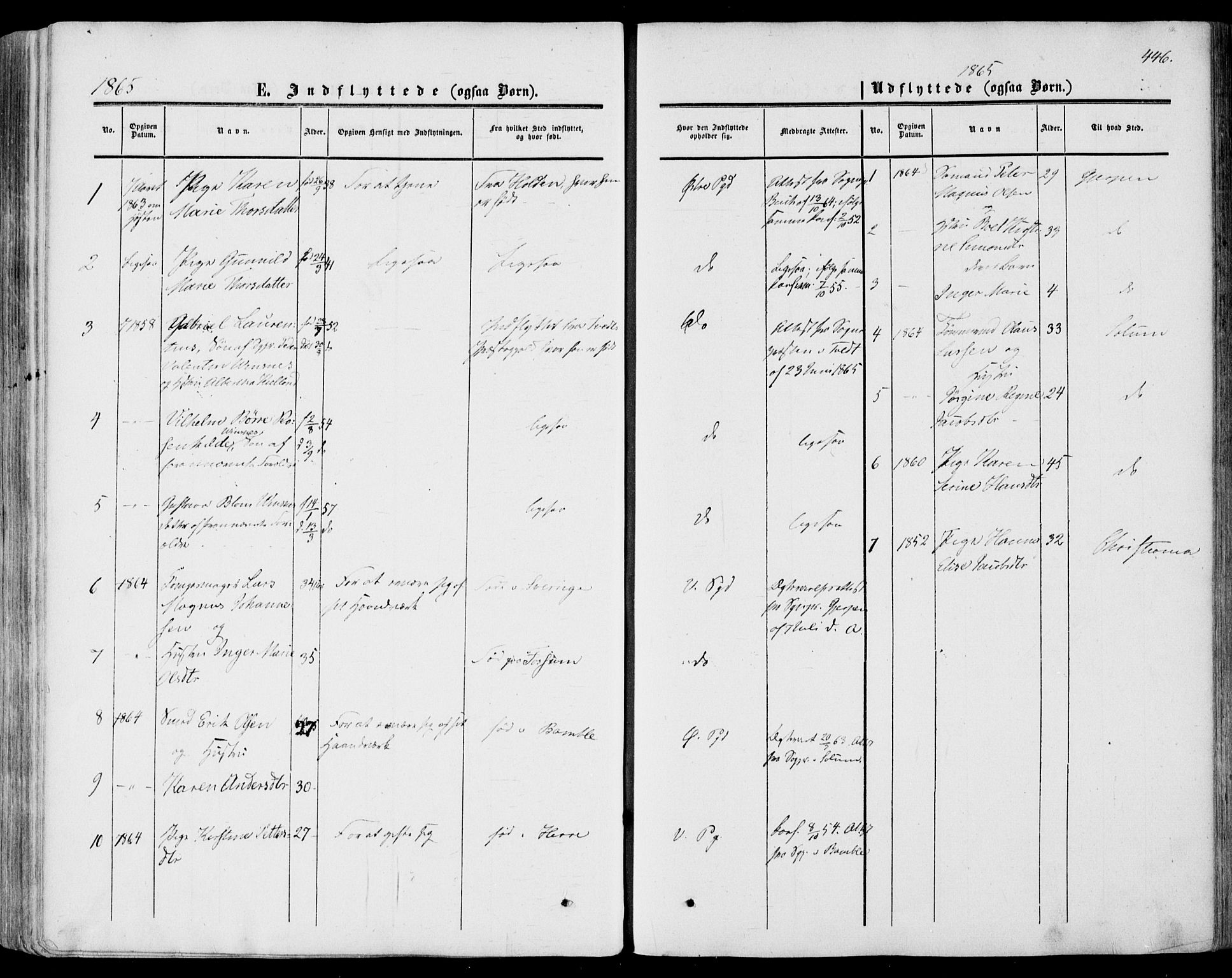 Porsgrunn kirkebøker , AV/SAKO-A-104/F/Fa/L0007: Parish register (official) no. 7, 1858-1877, p. 446