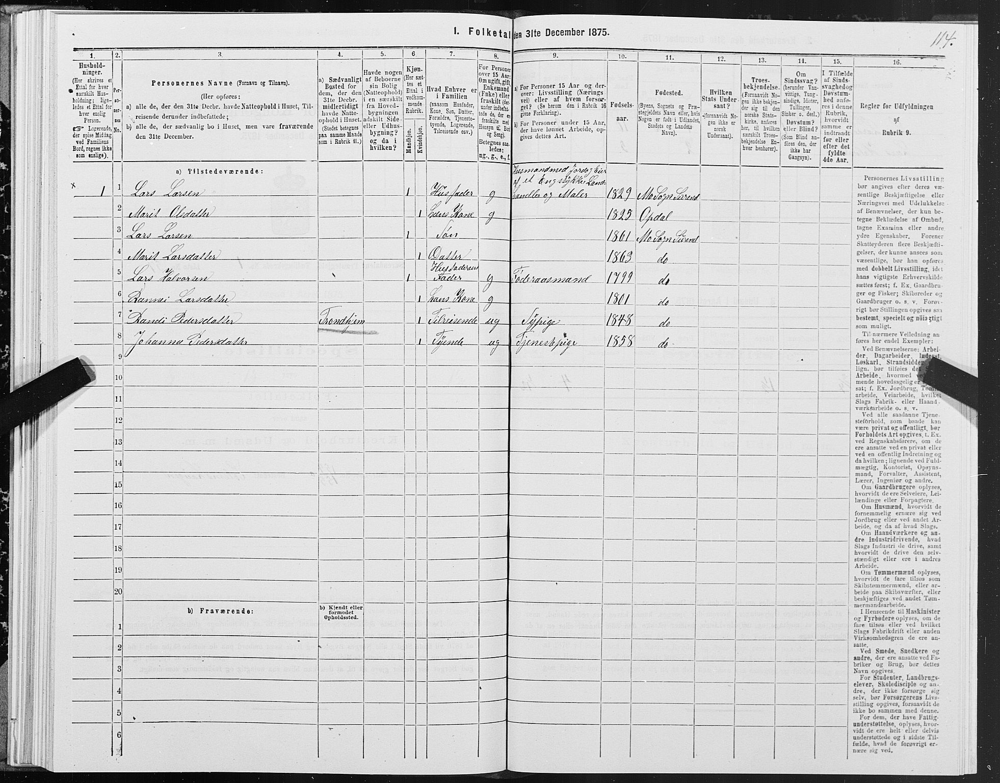 SAT, 1875 census for 1566P Surnadal, 1875, p. 1114