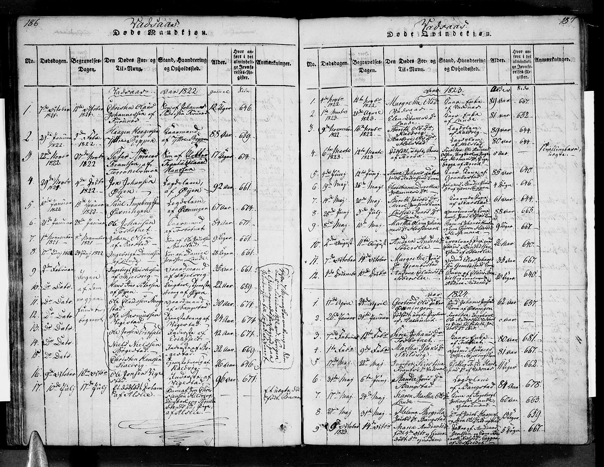 Ministerialprotokoller, klokkerbøker og fødselsregistre - Nordland, AV/SAT-A-1459/810/L0142: Parish register (official) no. 810A06 /1, 1819-1841, p. 186-187