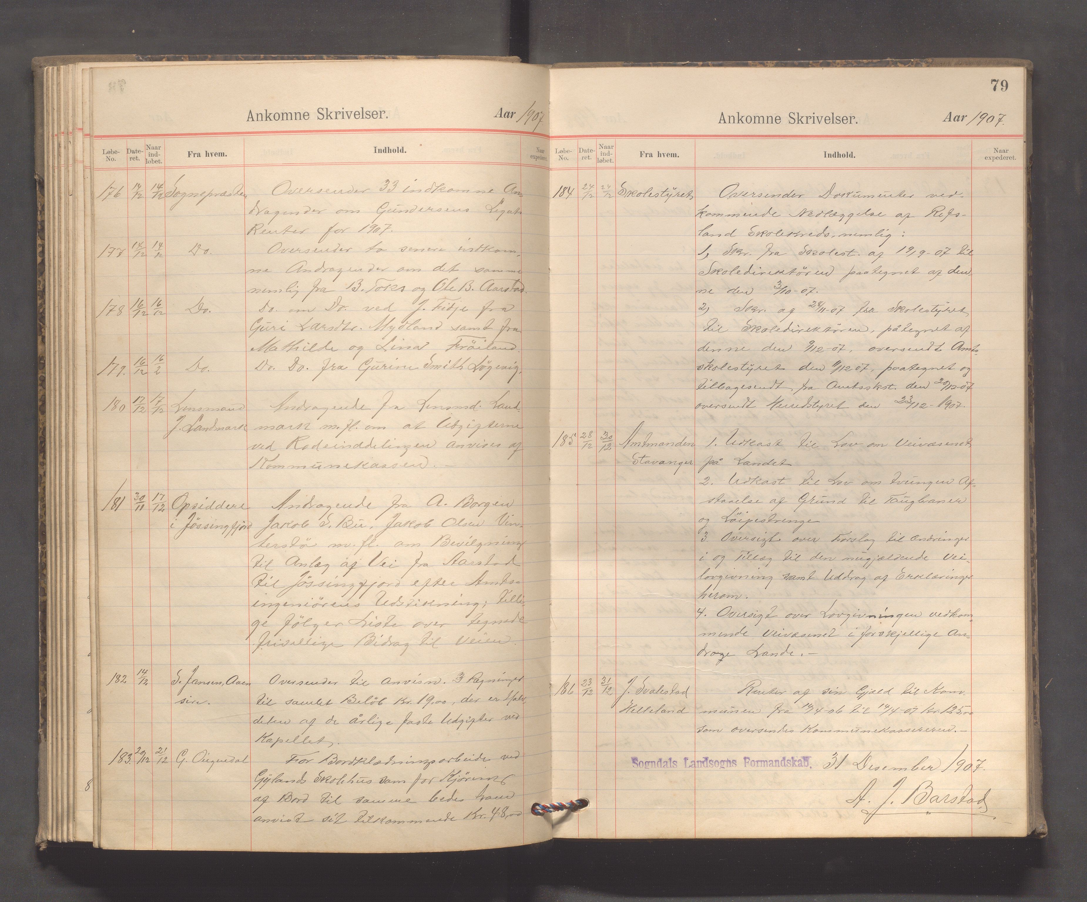 Sokndal kommune - Formannskapet/Sentraladministrasjonen, IKAR/K-101099/C/Ca/L0003: Journal, 1904-1912, p. 79