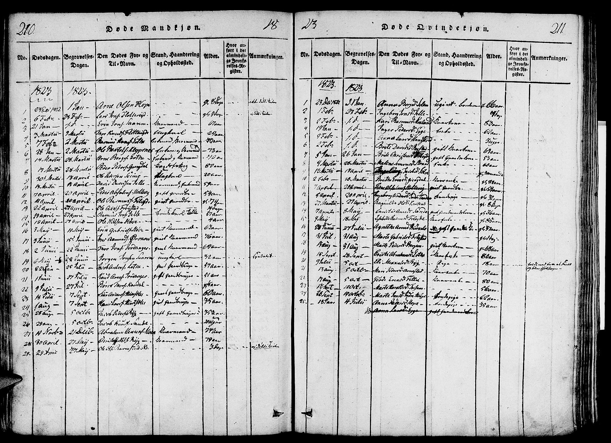 Gloppen sokneprestembete, SAB/A-80101/H/Haa/Haaa/L0006: Parish register (official) no. A 6, 1816-1826, p. 210-211