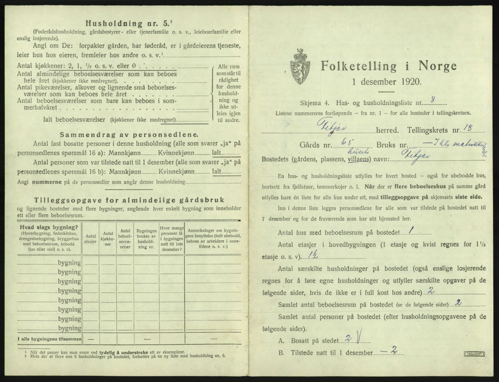 SAB, 1920 census for Fitjar, 1920, p. 740