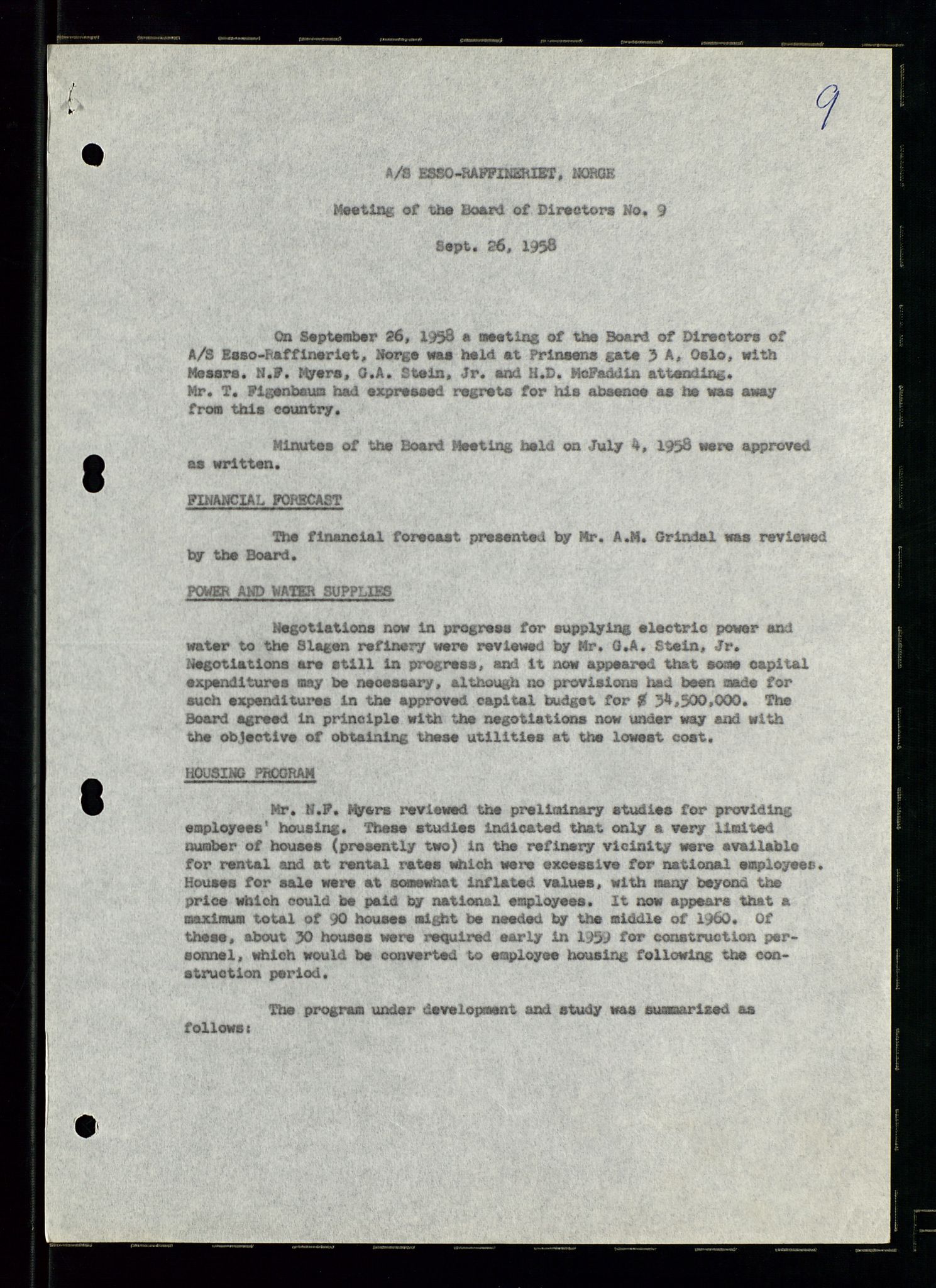 PA 1537 - A/S Essoraffineriet Norge, AV/SAST-A-101957/A/Aa/L0002/0001: Styremøter / Shareholder meetings, Board meeting minutes, 1957-1961, p. 127