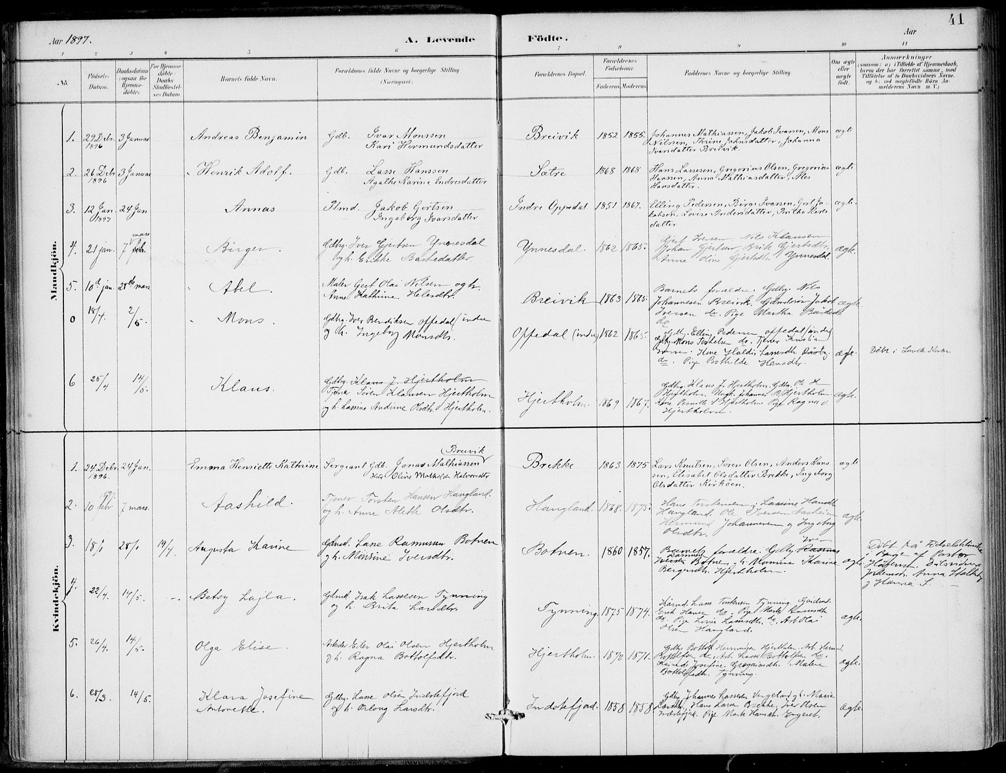 Gulen sokneprestembete, SAB/A-80201/H/Haa/Haac/L0002: Parish register (official) no. C  2, 1882-1914, p. 41
