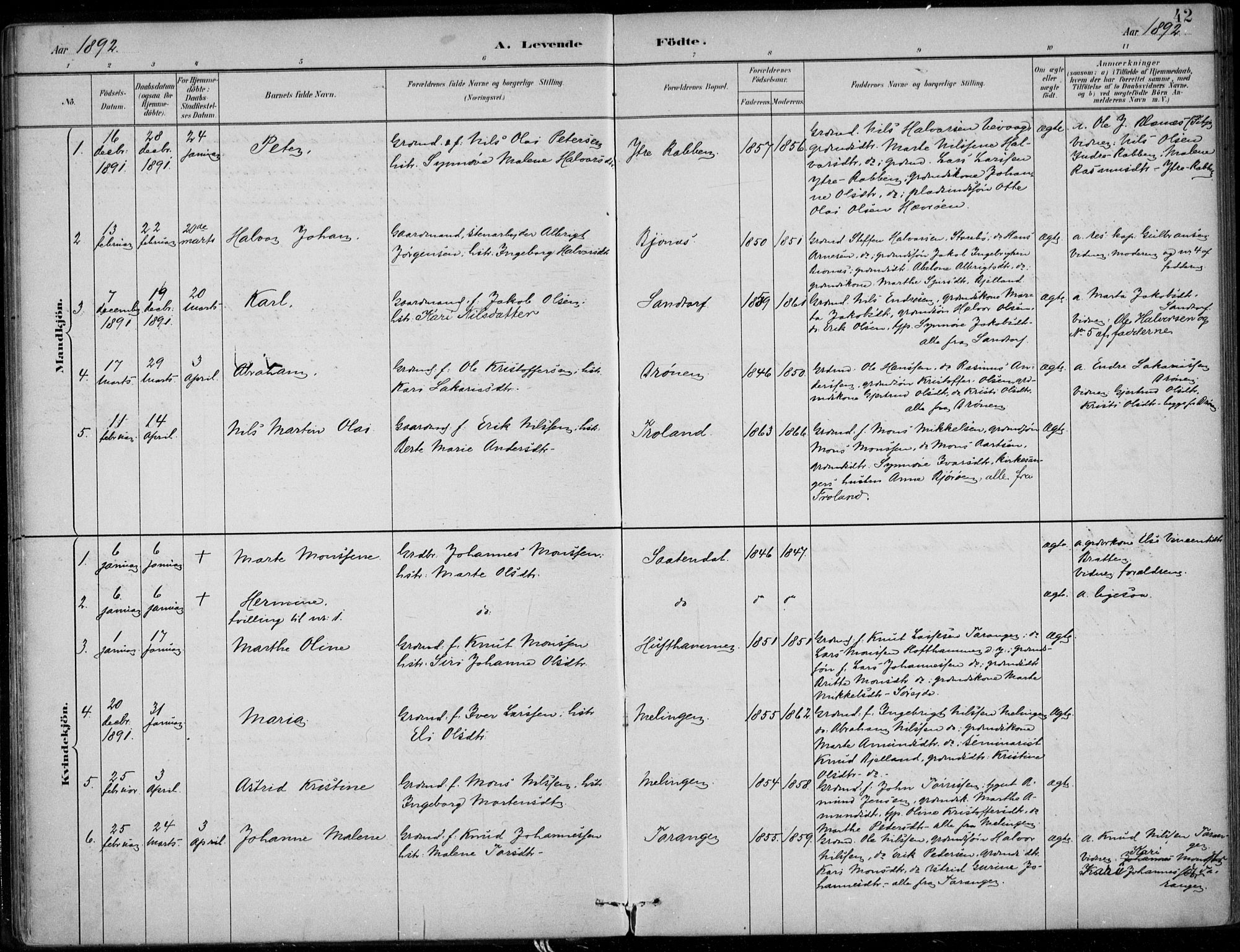 Sund sokneprestembete, SAB/A-99930: Parish register (official) no. C  1, 1882-1899, p. 42