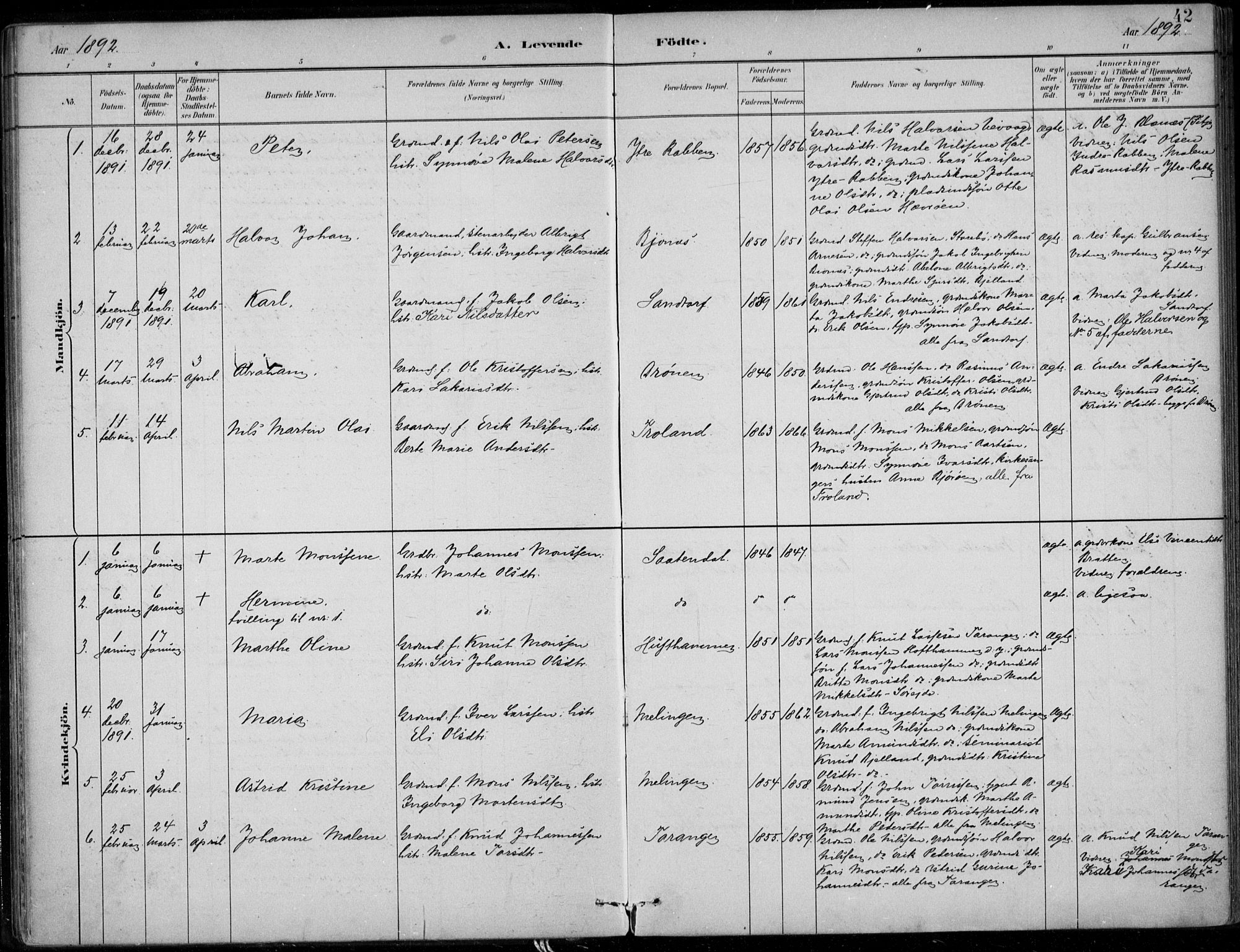 Sund sokneprestembete, AV/SAB-A-99930: Parish register (official) no. C  1, 1882-1899, p. 42