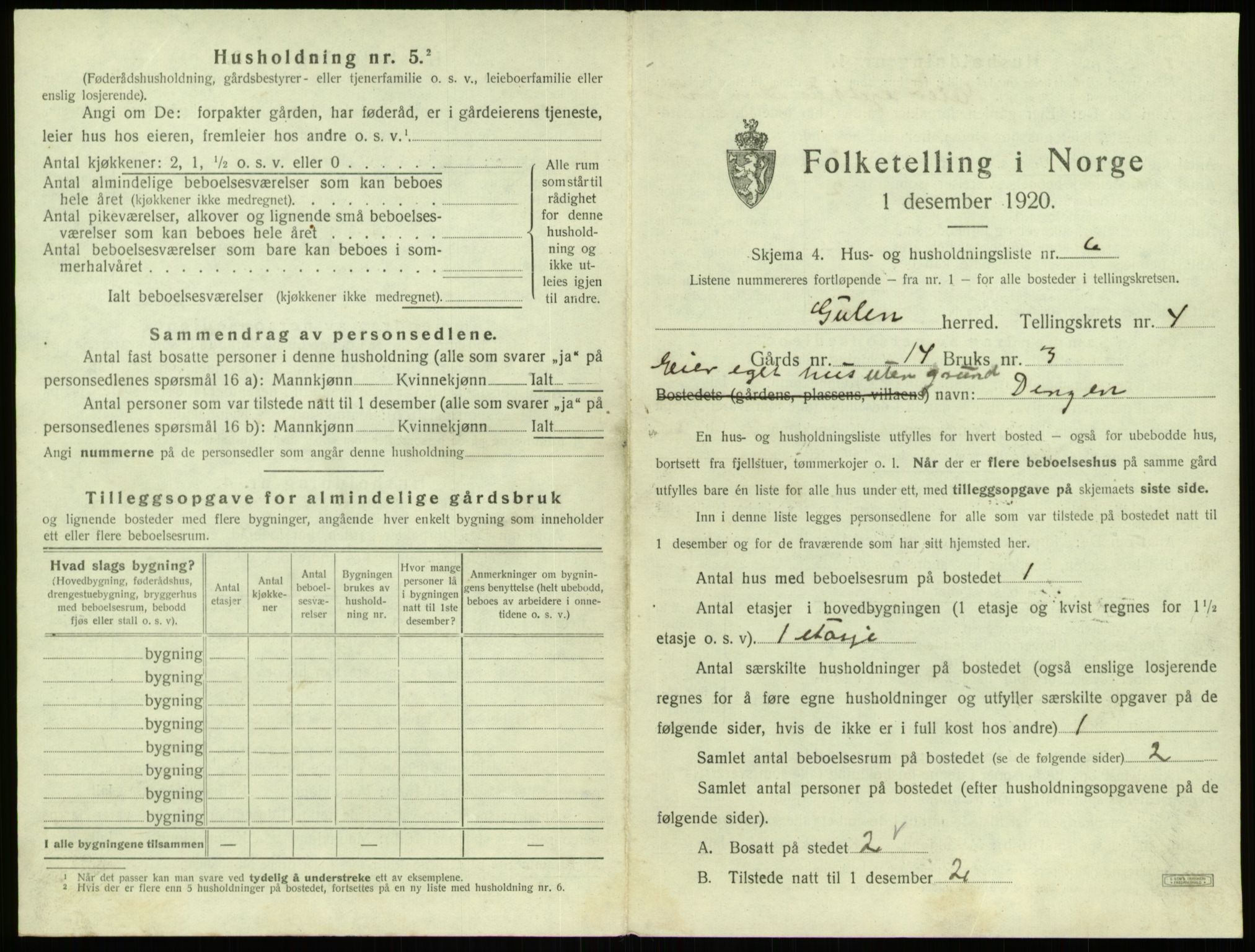SAB, 1920 census for Gulen, 1920, p. 169