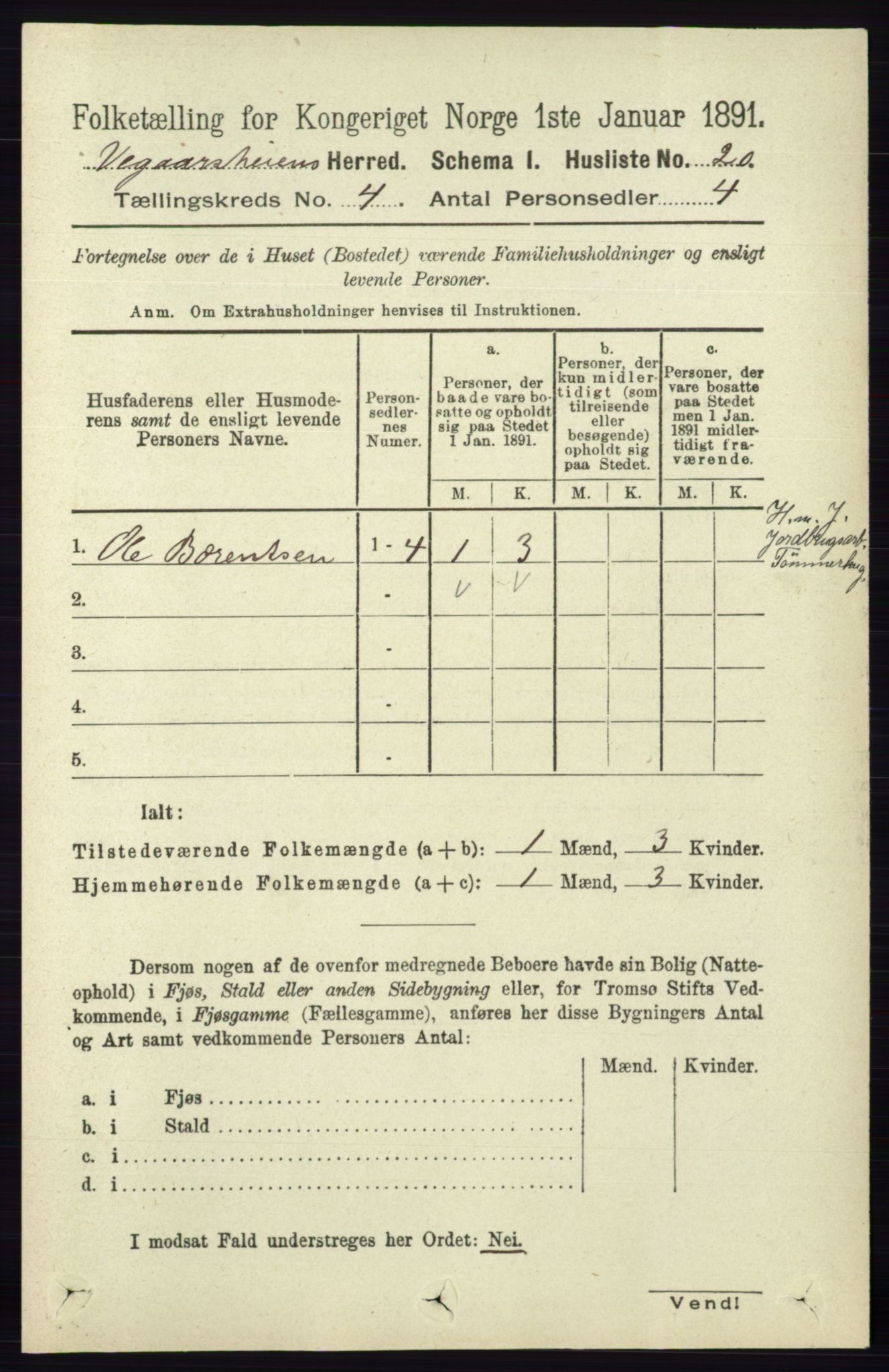 RA, 1891 census for 0912 Vegårshei, 1891, p. 749